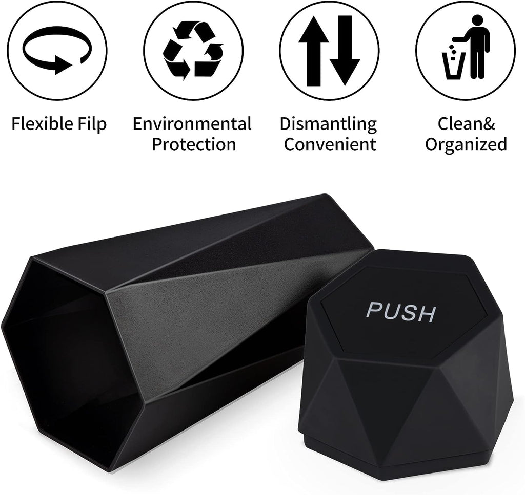 JUSTTOP Car Trash Can with Lid, Diamond  Small Automatic Portable Trash Can, Easy to Clean, Used in Car Home Office (Black)