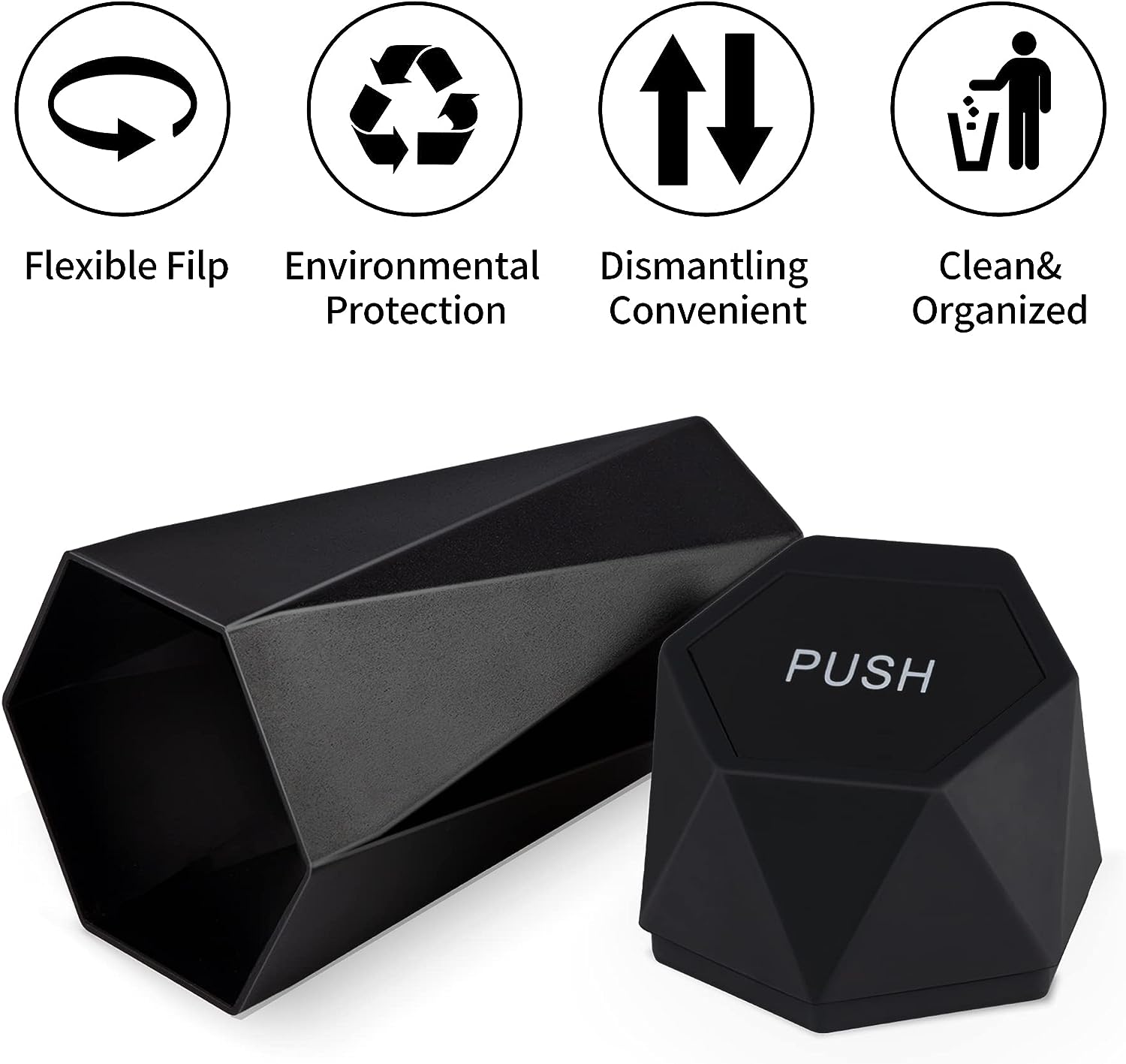 JUSTTOP Car Trash Can with Lid, Diamond  Small Automatic Portable Trash Can, Easy to Clean, Used in Car Home Office Interior Accessories, 2PCS (Black)