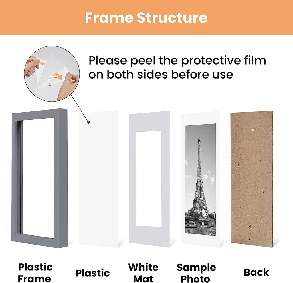 upsimples 11x17 Picture Frame Set of 5, Display Pictures 9x15 with Mat or 11x17 Without Mat, Wall Gallery Photo Frames, Dark Gray