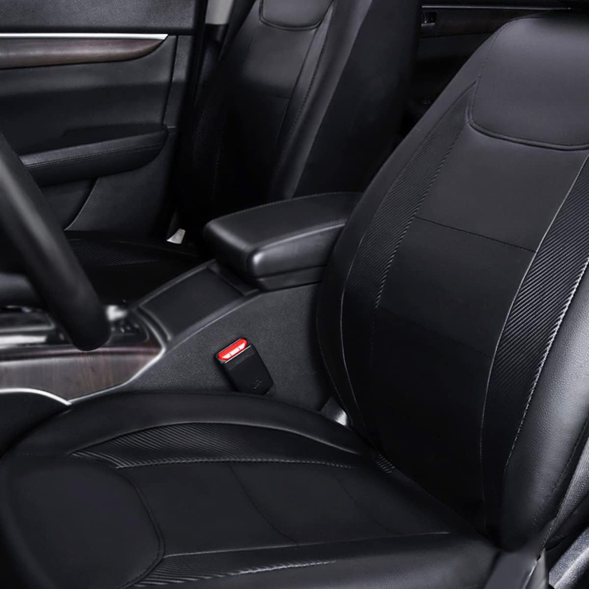 Flying Banner car seat Covers Protects Water Proof Faux Leather Carbon Fiber Fronts Solid Black (Solid Black, Front Pair)
