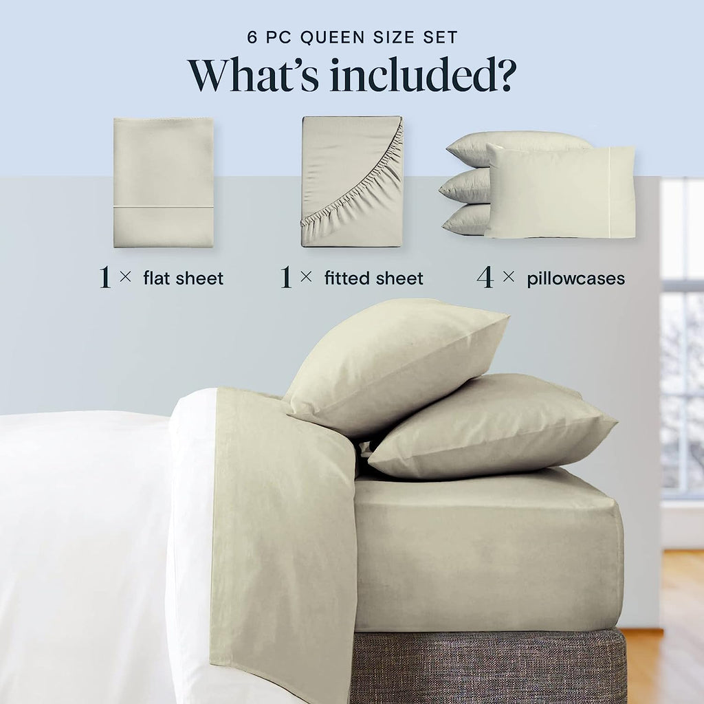 LuxClub 6 PC California King Size Sheet Set Bamboo Sheets Deep Pockets 18" Eco Friendly Wrinkle Free Cooling Sheets Machine Washable Hotel Bedding Silky Soft - Light Taupe California King