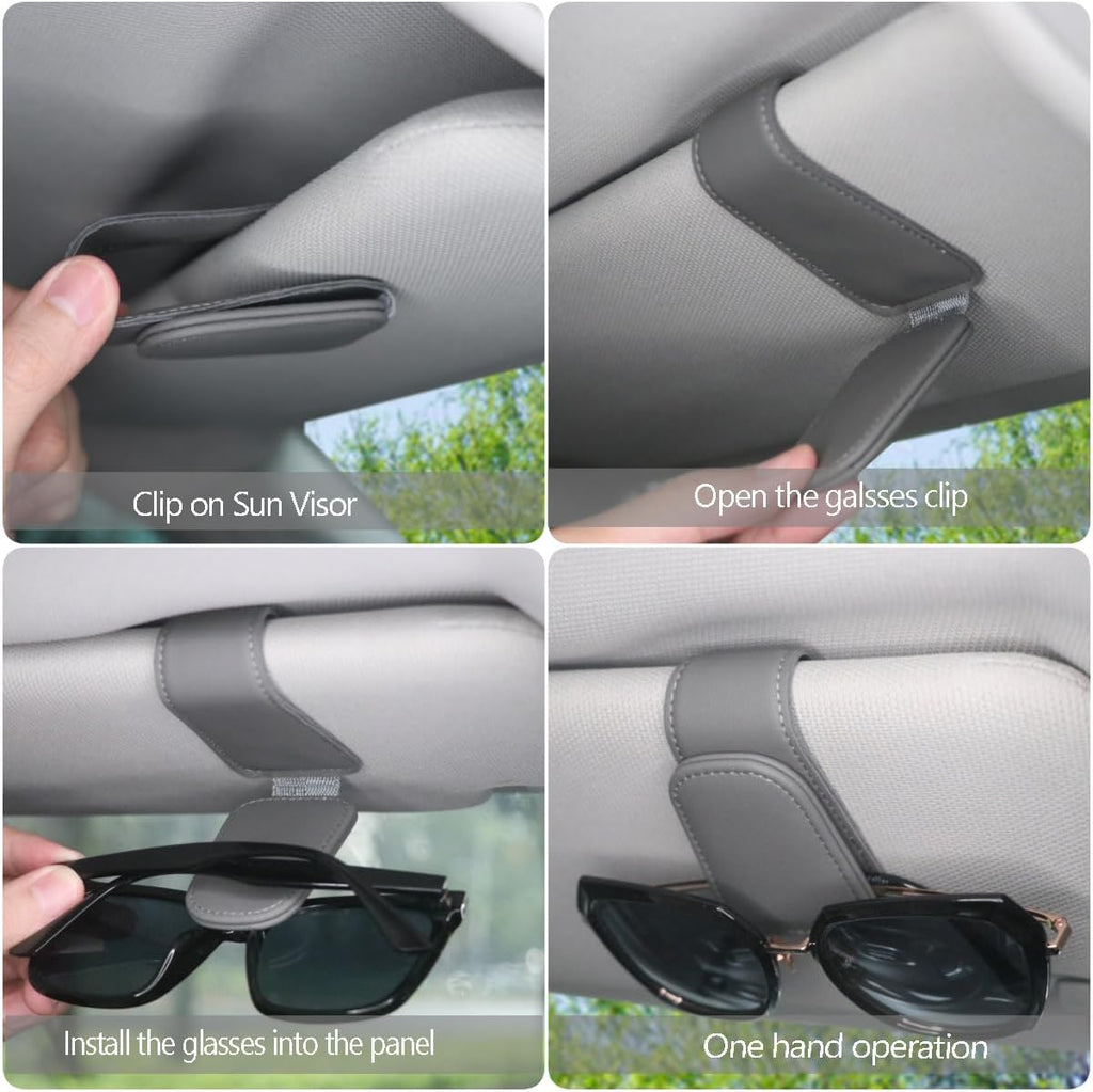 CHOSMOYI Magnetic Leather Sunglass Holder for Car, Sunglasses Clip for Car Visor, Auto Interior Accessories Universal for Different Size Eyeglasses (Grey)