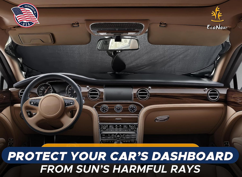 EcoNour Car Shade Front Windshield | Windshield Dash Protector for Maximum UV Rays and Sun Heat Protection | Sun Visor Car Interior Accessory for Cooler Interior | Medium Plus (64 x 34 inches)
