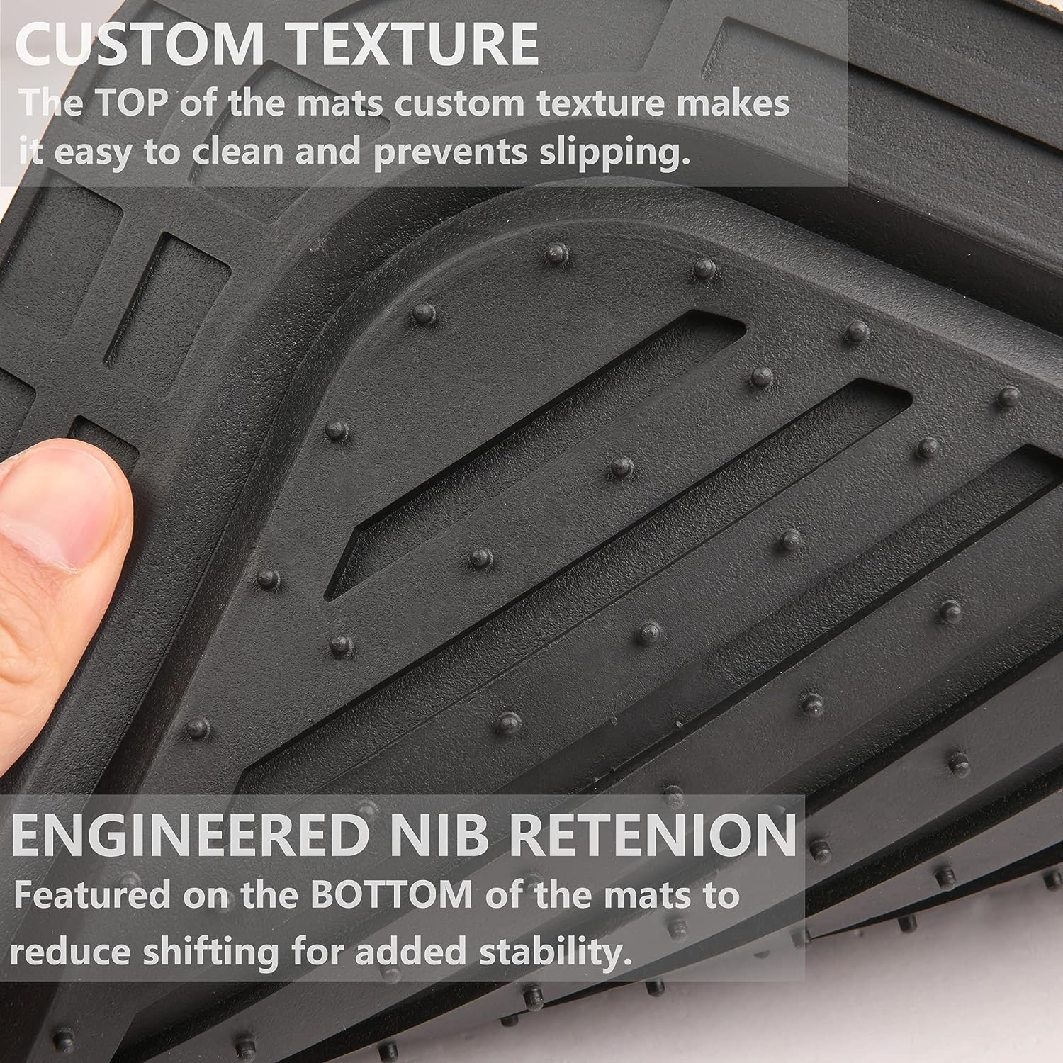 CAR PASS Heavy Duty Rubber Floor Mats 4-Piece Car Mat Set - Universal Waterproof Carbon Fiber Floor Mats for Car SUV Truck, Durable All-Weather Mats(Black)
