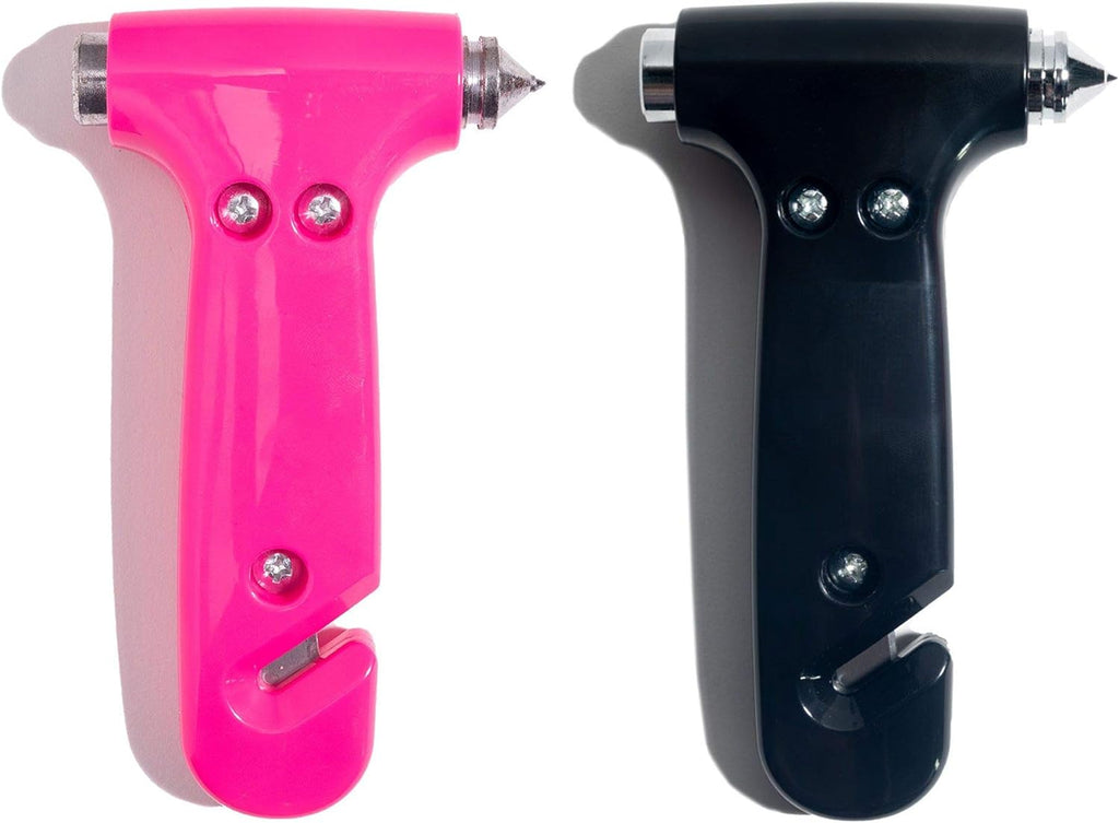 Super-Cute Safety Hammer - Emergency Automotive Escape Hammer Tool, Seat Belt Cutter &amp; Car Window Break Tool - Pink &amp; Black, 2 Count