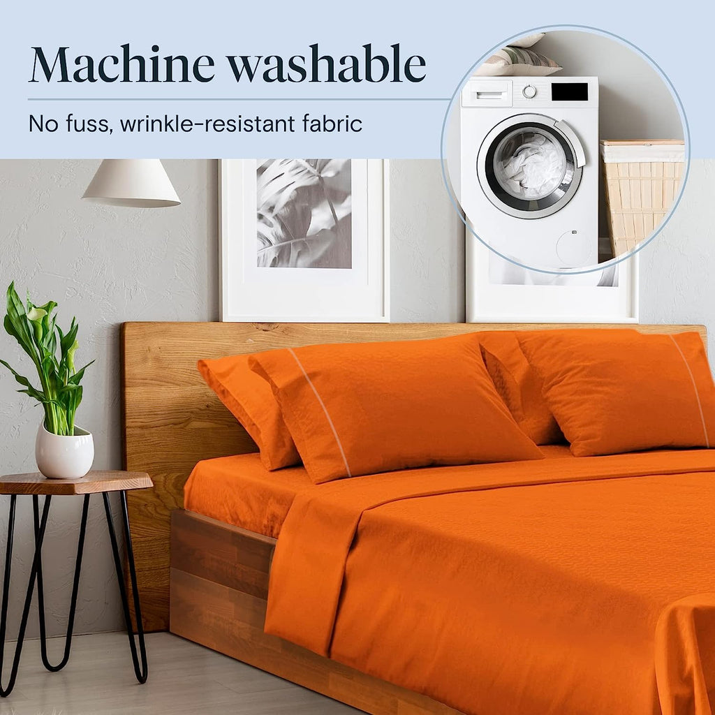 LuxClub 6 PC Queen Sheet Set Bamboo Sheets Deep Pockets 18" Eco Friendly Wrinkle Free Cooling Sheets Machine Washable Hotel Bedding Silky Soft - Autumn Orange Queen