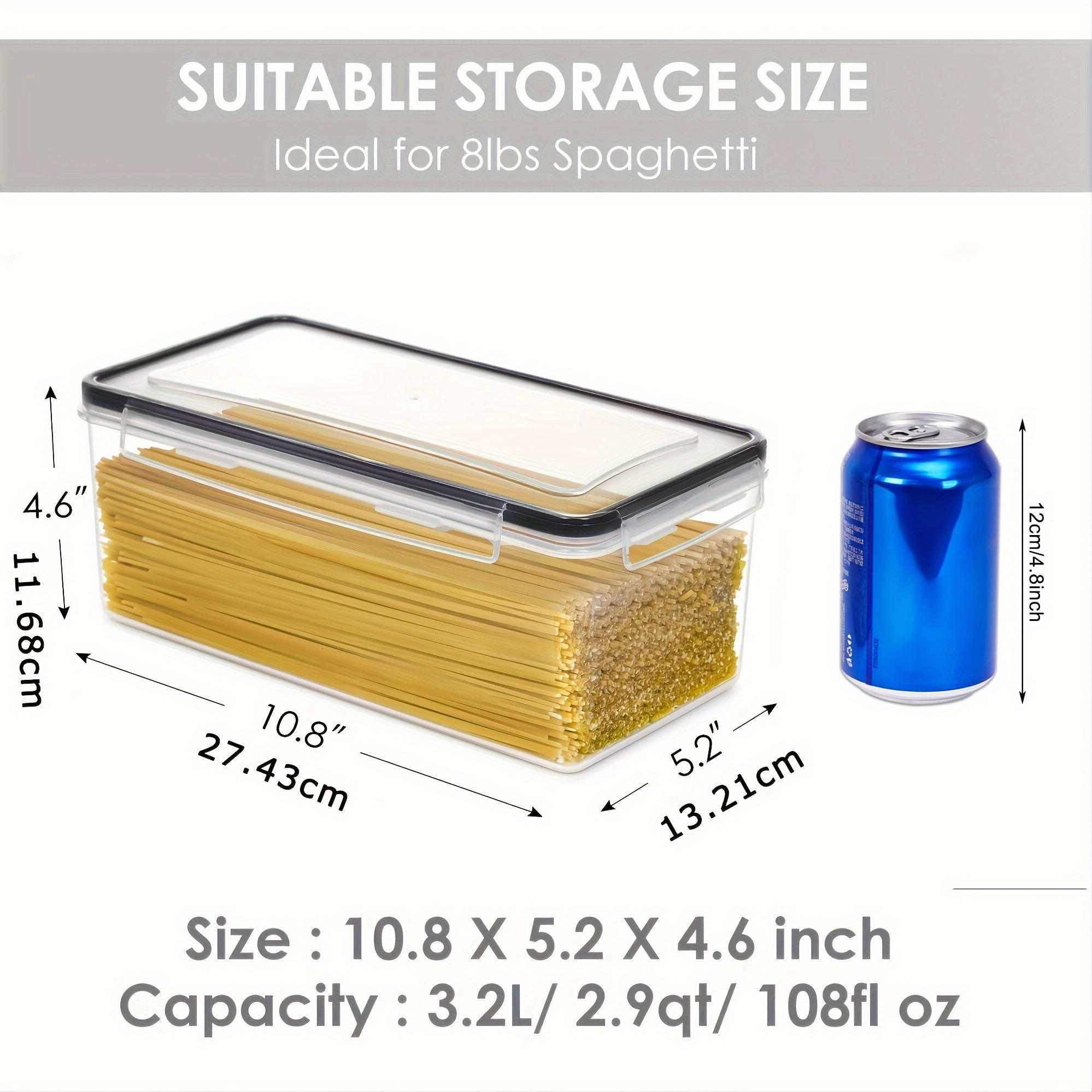 1/2/3pcs Airtight Food StoraContainers With Lids 3.2L, Plastic Spaghetti Container, PP Material BPA Kitchen Pantry Organization And Storage