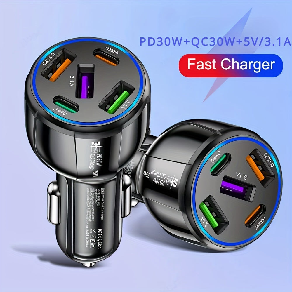 5 Ports USB PD  Car Adapter Charger QC3.0 Type C,In-Car Adapter Fast Charging, For  Phone Multiple Watt Wireless Plug Super Lighter  Cigar