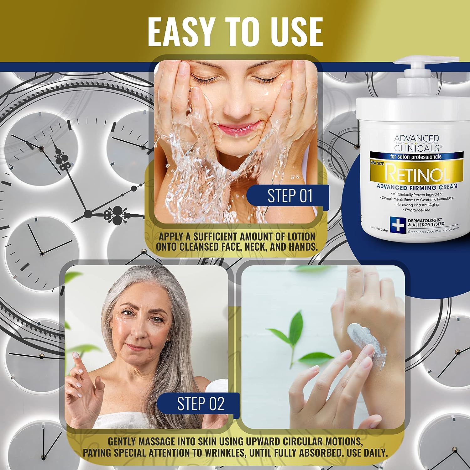 Advanced Clinicals Retinol Body Lotion Moisturizer Face Lotion &amp; Body Cream | Crepey Skin Care Treatment | Fragrance Free Retinol Cream Targets Look Of Crepe Skin, Wrinkles, Sagging Skin, Large 16 Oz