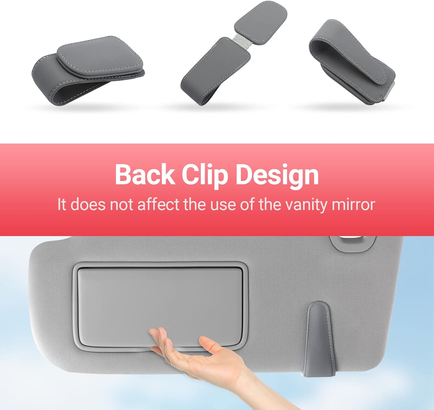 Sunglass Holder for Car Visor Sunglasses Clip Magnetic Leather Glasses Eyeglass Holder Interior Car Accessories for Woman Man - 2 Packs Gray