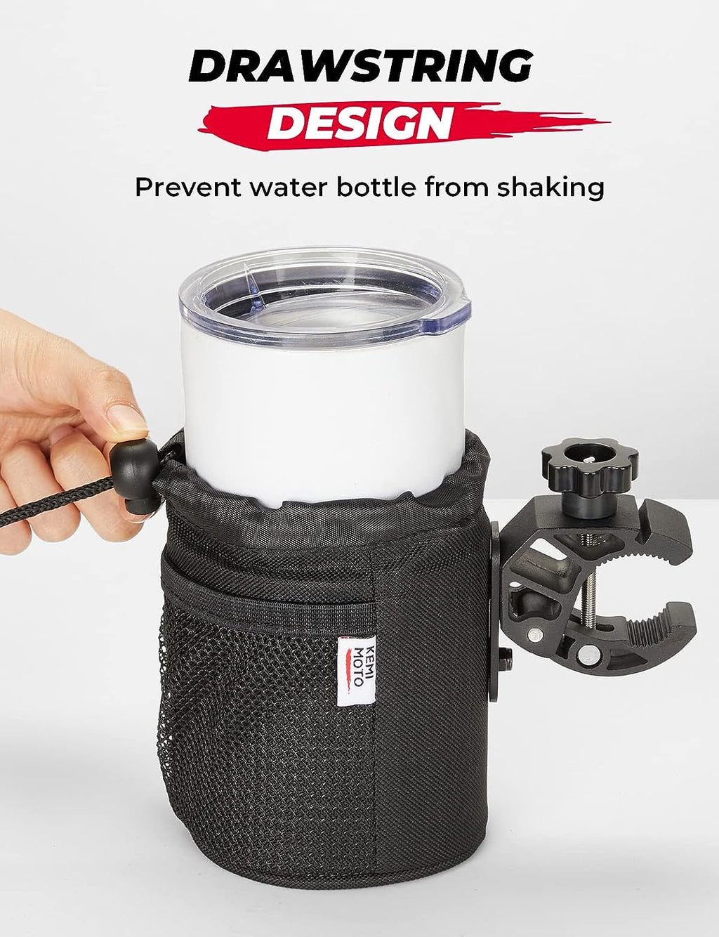 kemimoto Motorcycle Cup Holder, Oxford Fabric Motorcycle Drink Holder with 0.6"-1.5" Alligator Clamp, Universal Water Bottle Holder for Motorcycle, ATV/UTV, Scooter, Boat, Kayak, Bike, Walker