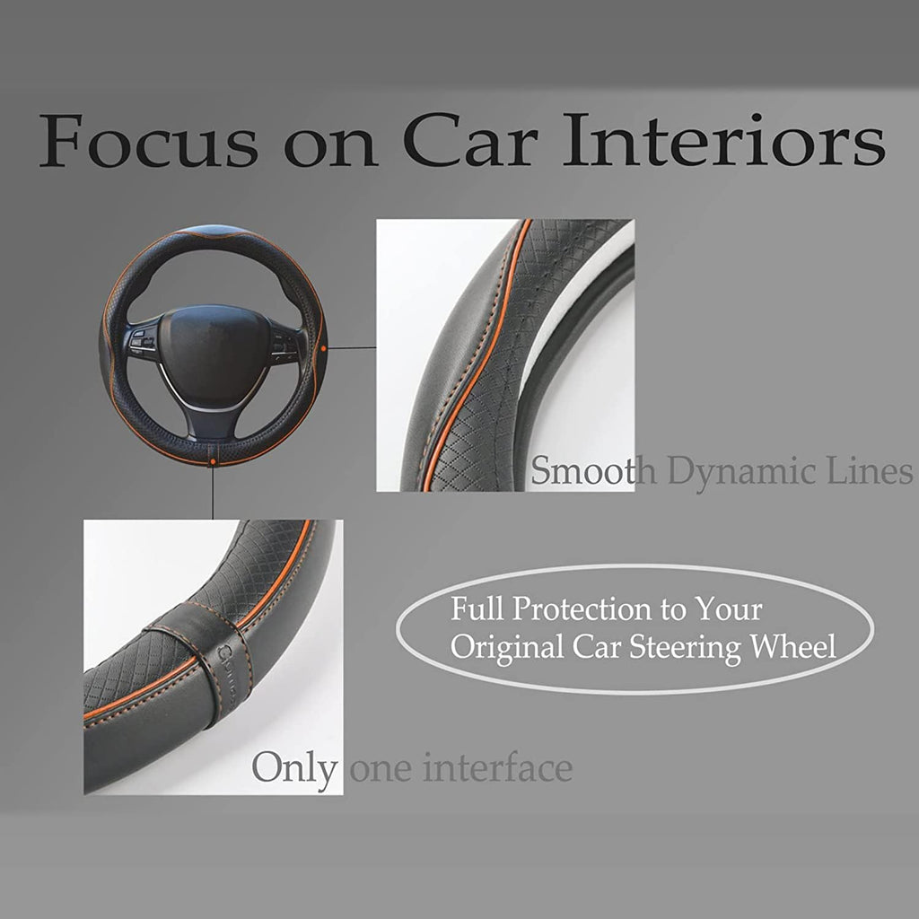 Car Steering Wheel Cover, Anti-Slip, Safety, Soft, Breathable, Heavy Duty, Thick, Full Surround, Sports Style (Gray)