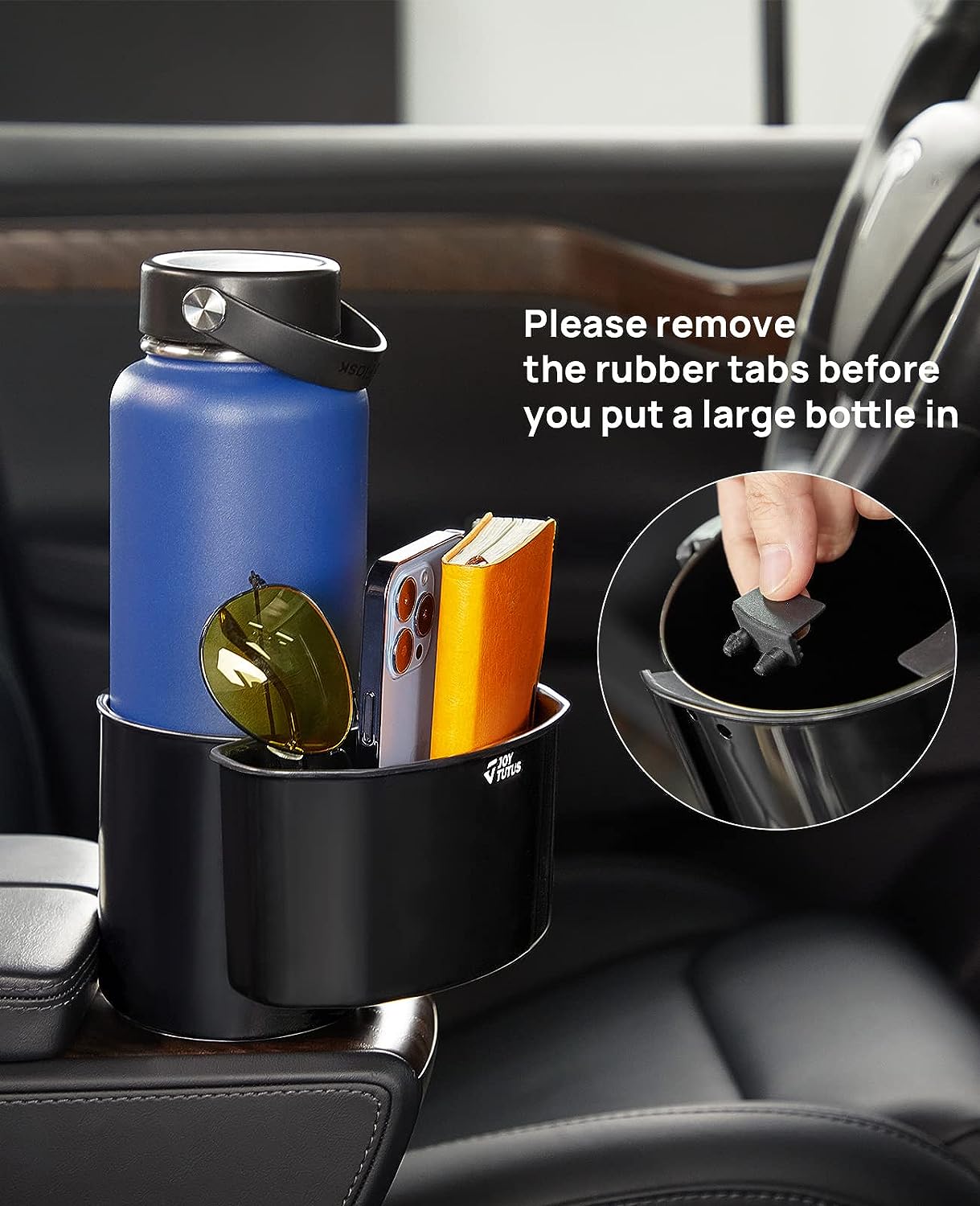 JoyTutus Cup Holder Expander with Storage Box for Car, Large Cup Holder Adapt Most Regular Cup Holder 18-40oz, fit in 2.75-3.25inch Car Holder, with Attached Organizer