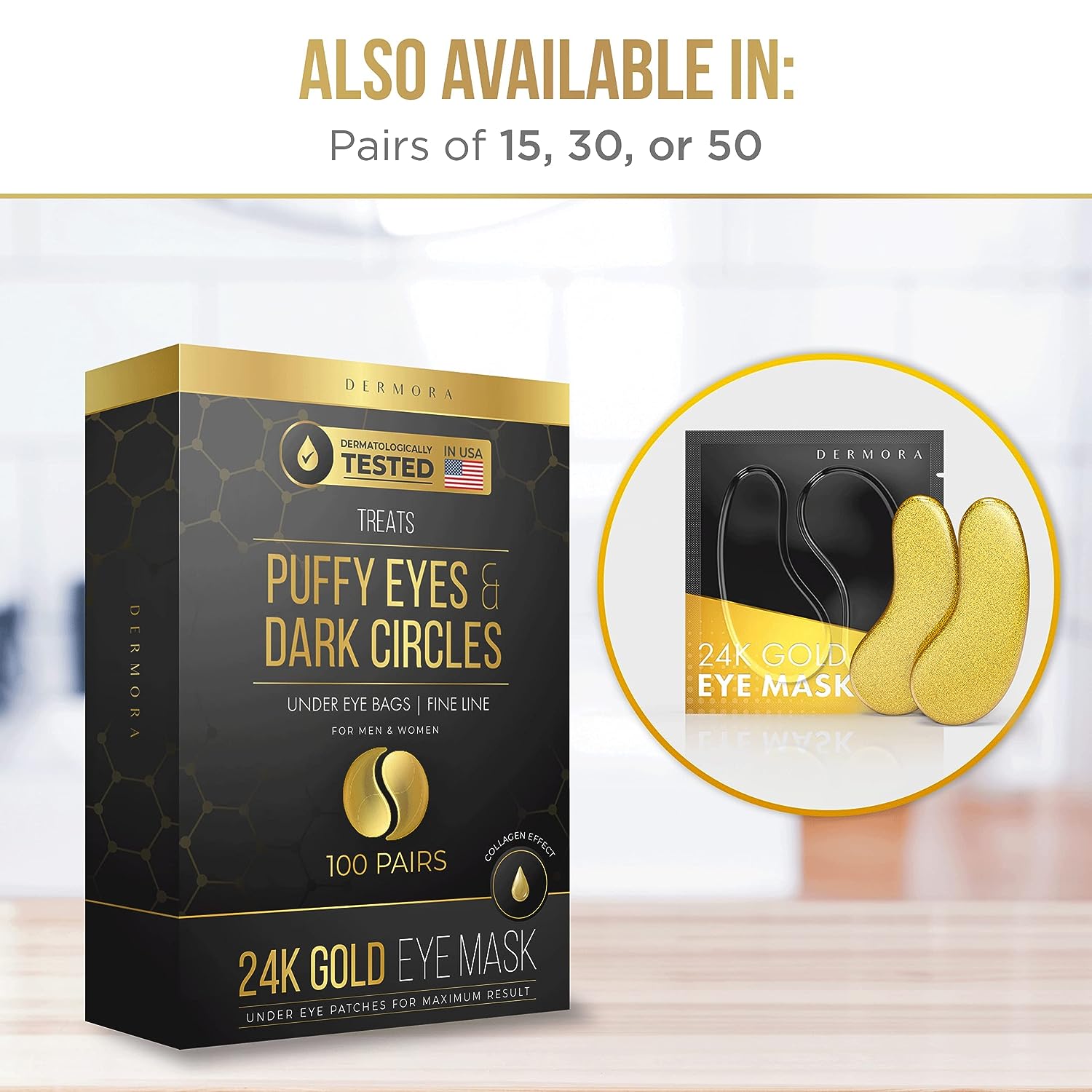 DERMORA Skin Treatment Mask 24K Gold Eye Mask - 50 Pairs Eye Gels - Rejuvenating Treatment for Dark Cirlce,Puffiness,Refresh,Revitalizing,Travel,Wrinkles