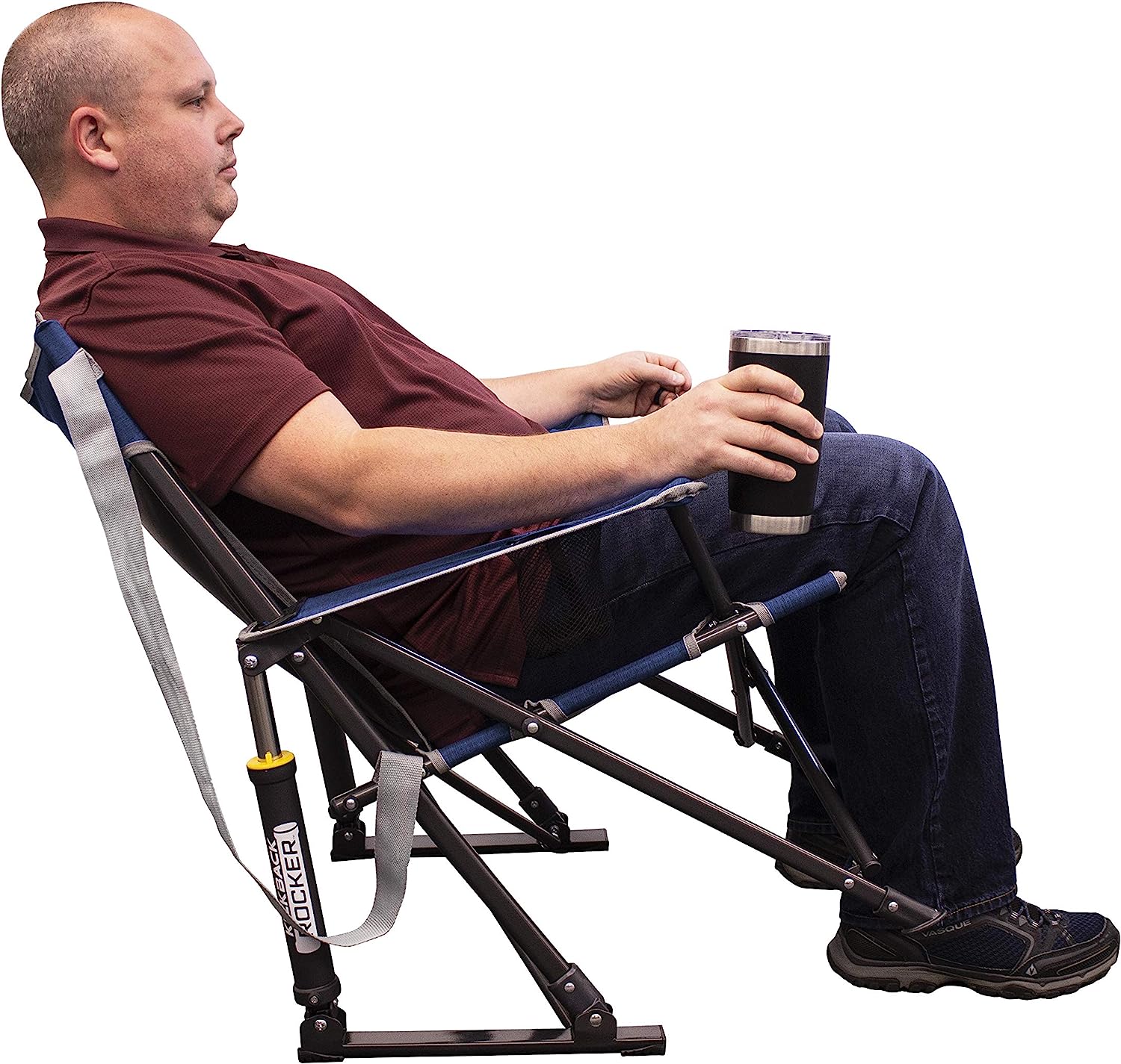 GCI Outdoor Kickback Rocker Portable Rocking Chair &amp; Outdoor Camping Chair, Heathered Indigo