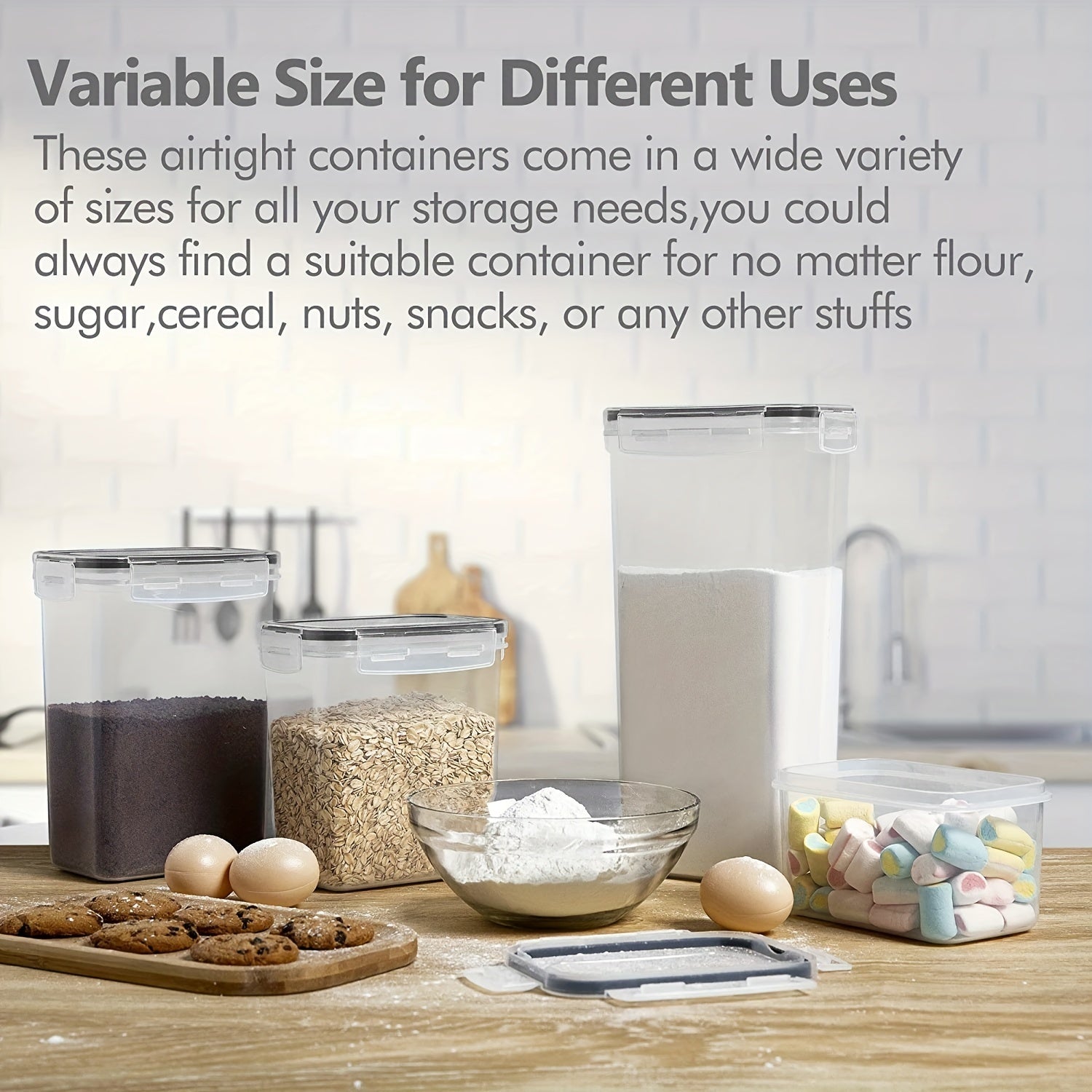 5pcs Airtight Food StoraContainers Set With Lids, BPA Plastic Dry Food Canisters For Kitchen Pantry Organization, Dishwasher Safe, With Labels