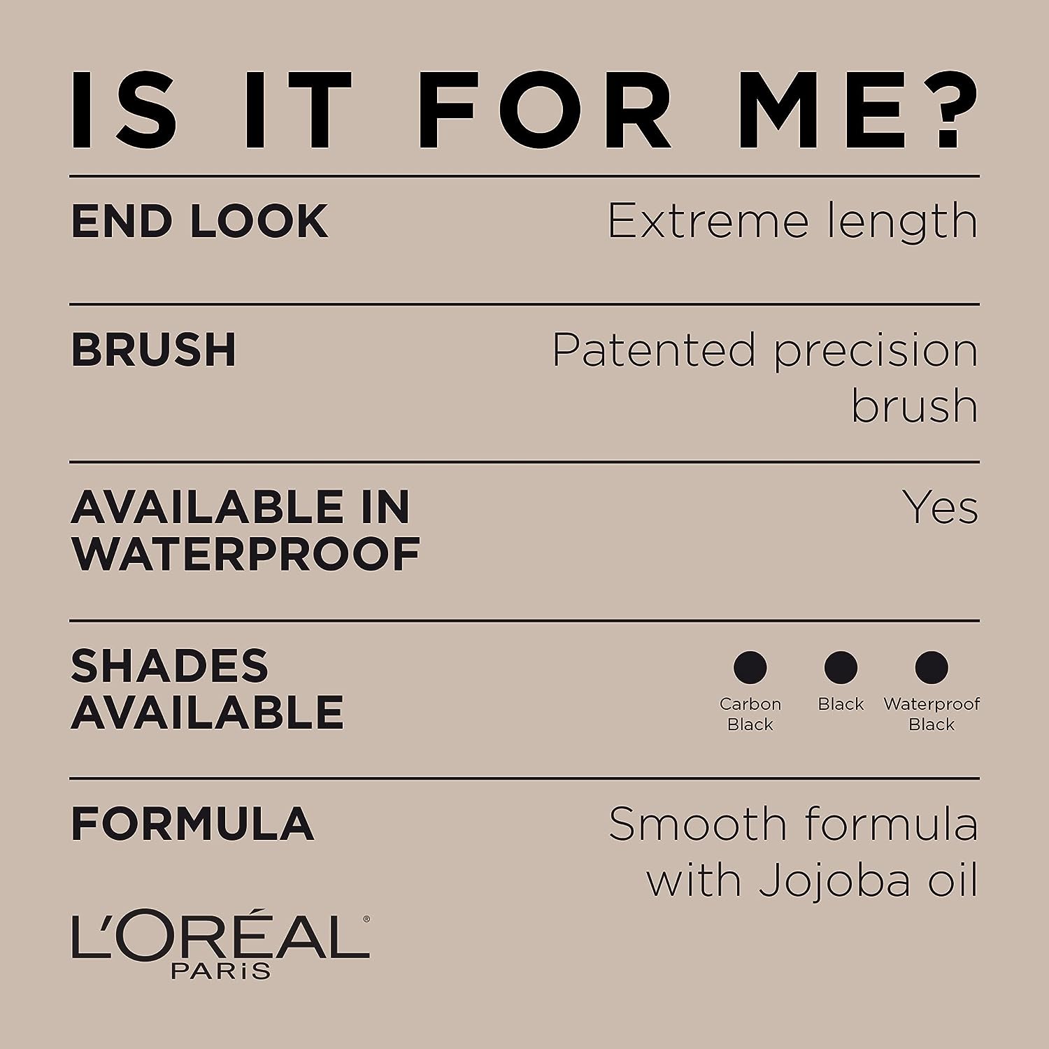 L'Oreal Paris Makeup Original Telescopic Lengthening Mascara, Waterproof Black