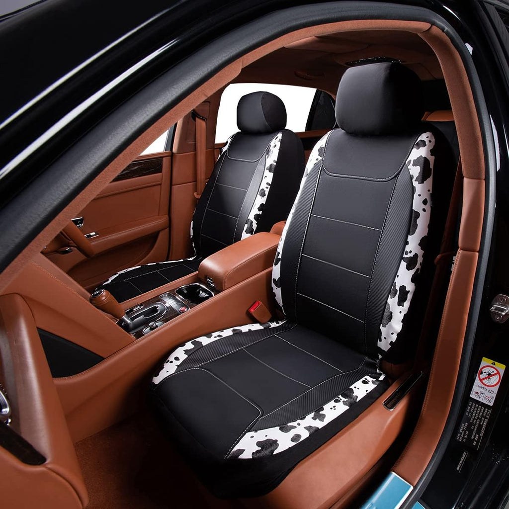 Flying Banner car seat Covers Protects Water Proof Faux Leather Carbon Fiber Fronts Cow Black