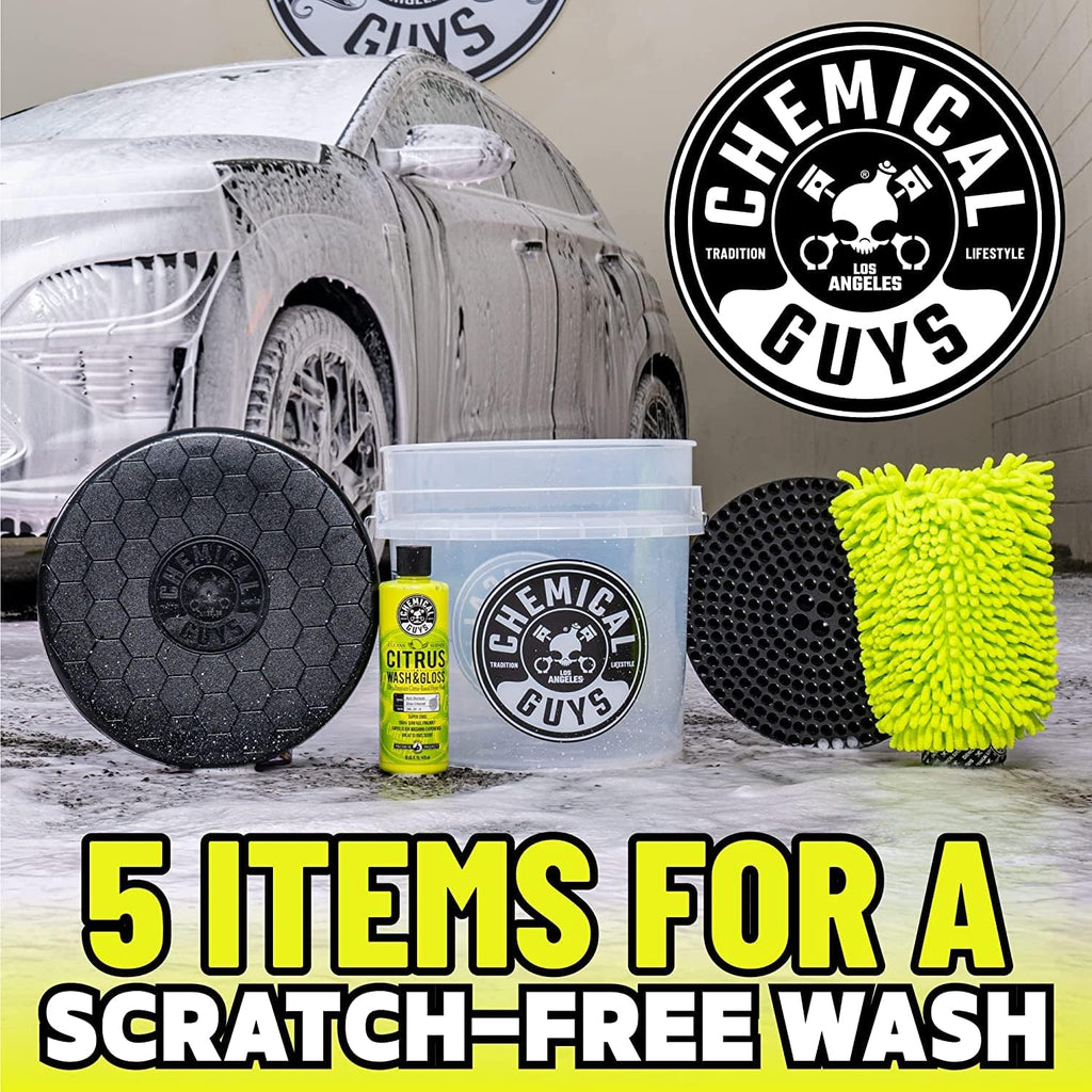 Chemical Guys CWS_402_64BK Car Wash Detailing Bucket, Mitt &amp; Accessories Bundle (6 Items) Featuring Mr. Pink Foaming Car Wash Soap, 64 fl oz (Half Gallon) - Works on Cars, Trucks, SUVs, RVs &amp; More