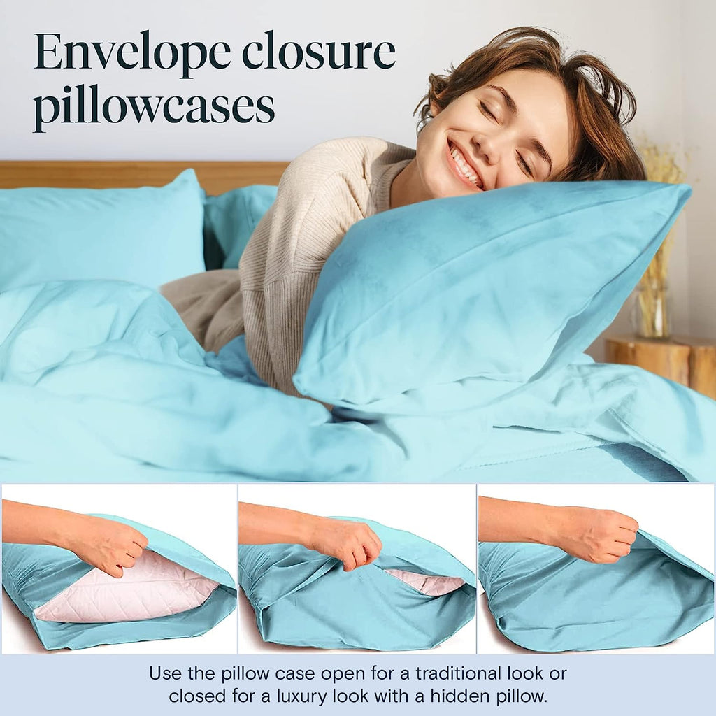 LuxClub 7 PC Split King Sheet Set Bamboo Sheets Deep Pockets 18" Eco Friendly Wrinkle Free Cooling Sheets Machine Washable Hotel Bedding Silky Soft - Aqua Split King