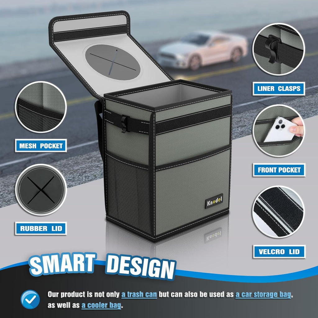 K KNODEL Car Trash Can, Waterproof Car Garbage Can, Car Trash Bag with Lid, Leak-Proof Car Trash Bin, Car Trash Hanging (Large, Gray)