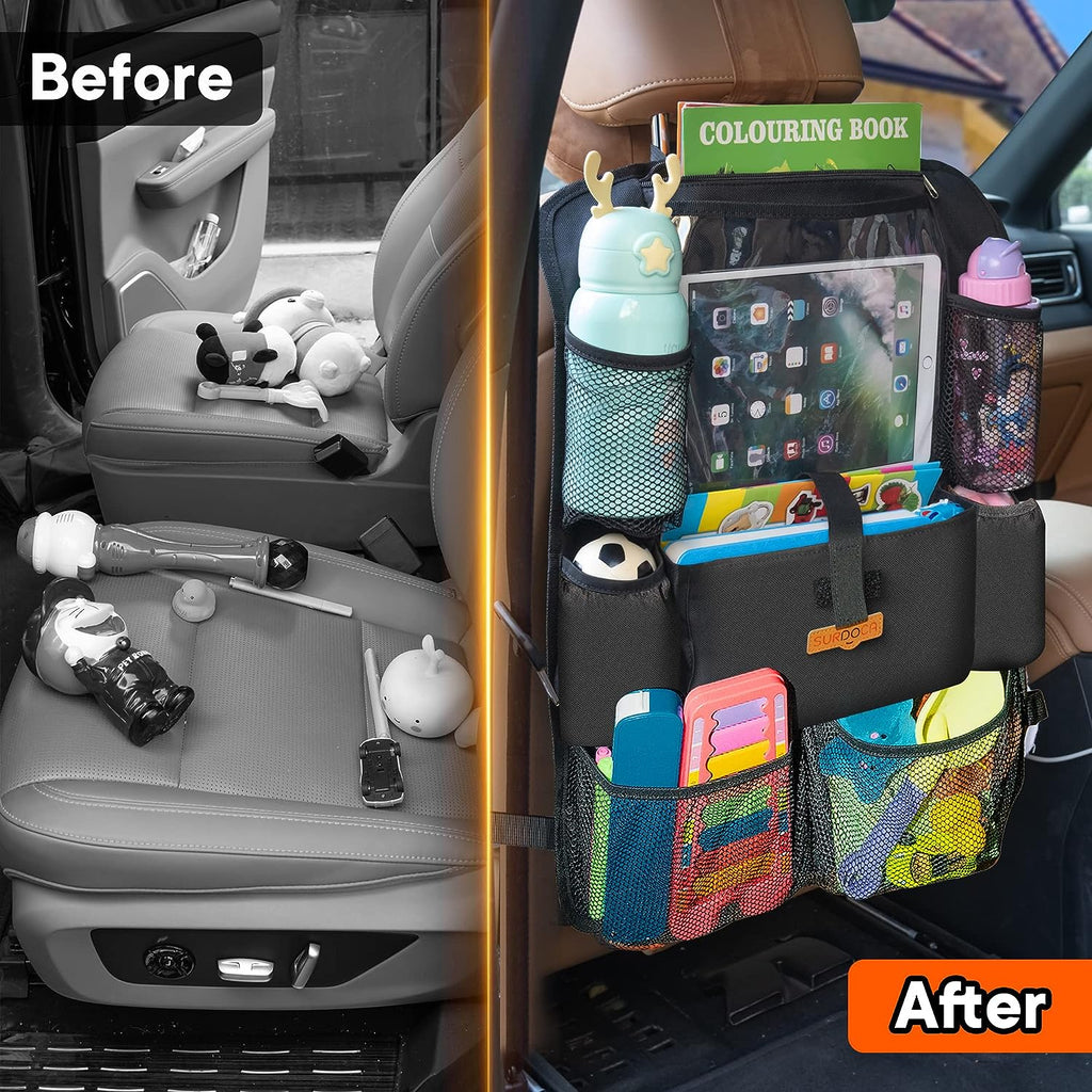SURDOCA Car Organizers and Storage, Upgraded Car Seat Organizer with 11-inch Touch Screen Tablet Holder, Backseat Car Organizer with 9 Pockets, Car Seat Protector Road Trip Essentials for Kids, 1 Pack