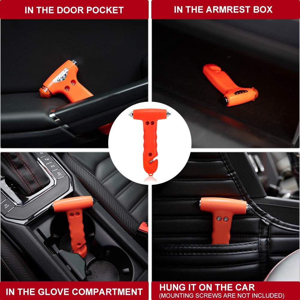 MOTORBUDDY 2-Pack Car Safety, Auto Emergency Escape Hammer with Window Breaker and Seat Belt Cutter, Striking Red Tool for Car Accidents