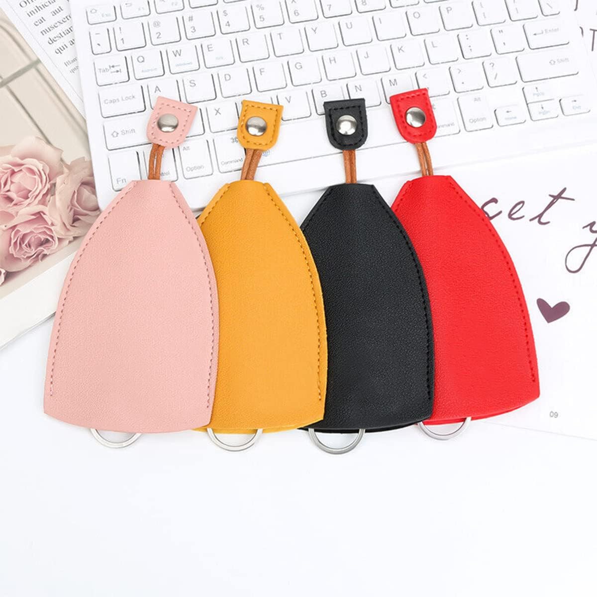 Car Key Case, 2PCS Creative Pull-Out Key Sleeve Keychain Bags, PU Leather Large-Capacity Protective Key Holder Hook (Yellow)
