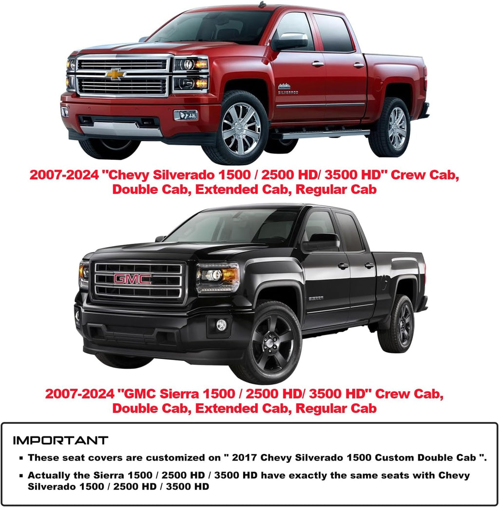 Aierxuan Chevy Silverado GMC Sierra 2 Front Seat Covers Pickup Custom Fit 2007-2024 1500 2500HD 3500HD Crew Double Extended Cab Waterproof Leather Seat Protectors(2 PCS Front, Black)
