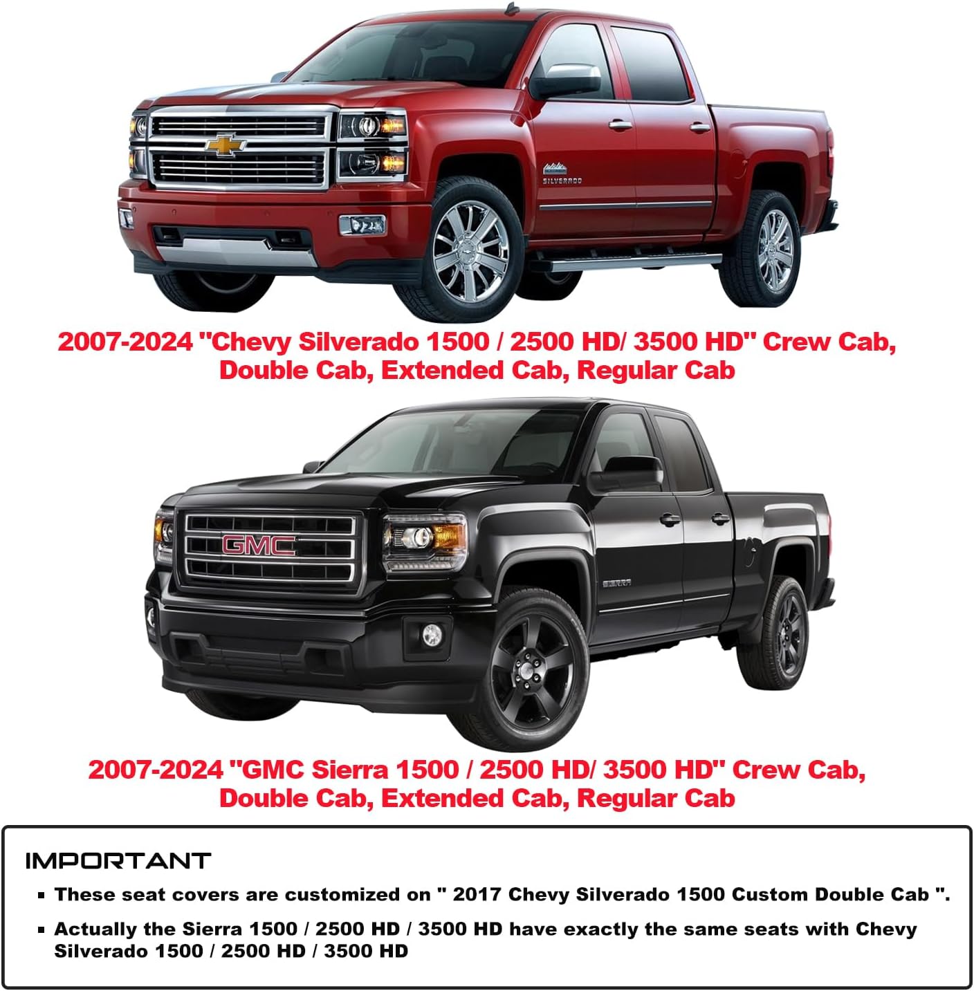 Aierxuan Rear Back Seat Covers for Chevy Silverado GMC Sierra Pickup Custom Fit 2007-2024 1500 2500HD 3500HD Crew Double Extended Cab Waterproof Leather Split Bench 40/60 (Rear Seat/White)