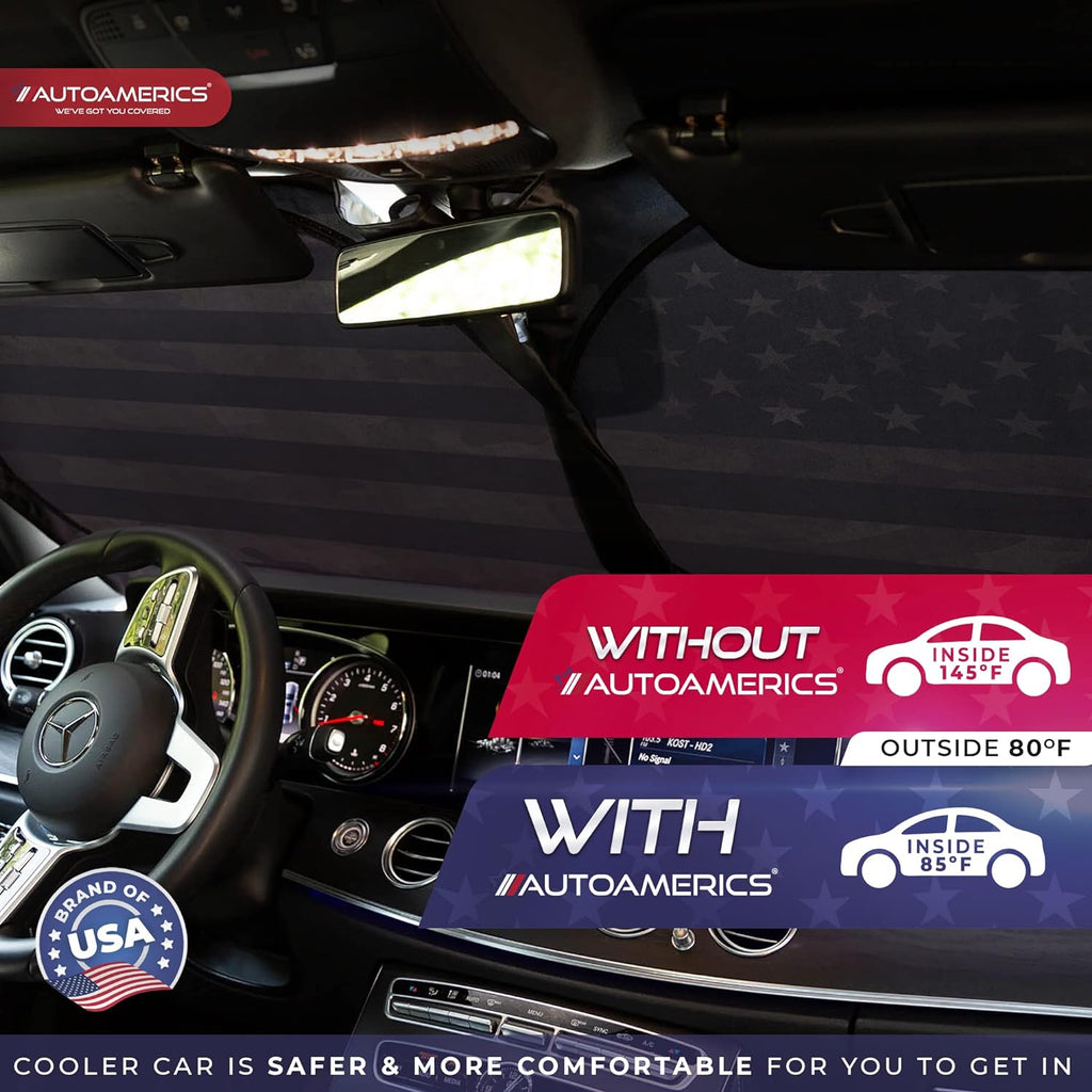 Autoamerics 1-Piece Windshield Sun Shade Dark Camo American Flag USA  - Foldable Car Front Window Sunshade for Most Sedans SUV Truck - Blocks Max UV Rays and Keeps Your Vehicle Cool - Medium