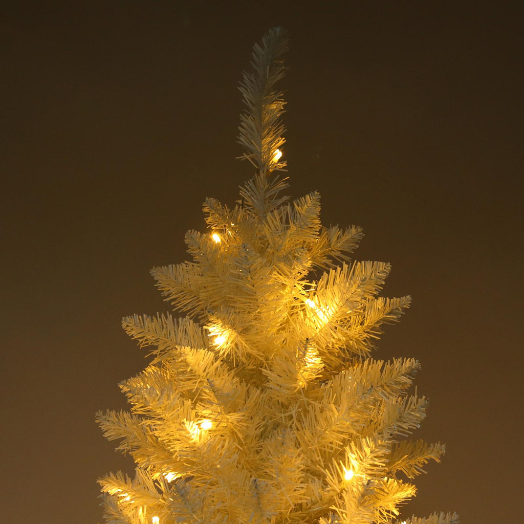 Pre-lit Artificial Christmas Trees, BTMWAY 7.5 Ft Pencil Slim Christmas Trees with Lights, 1050 Branch Tips, Metal Base, White, R240
