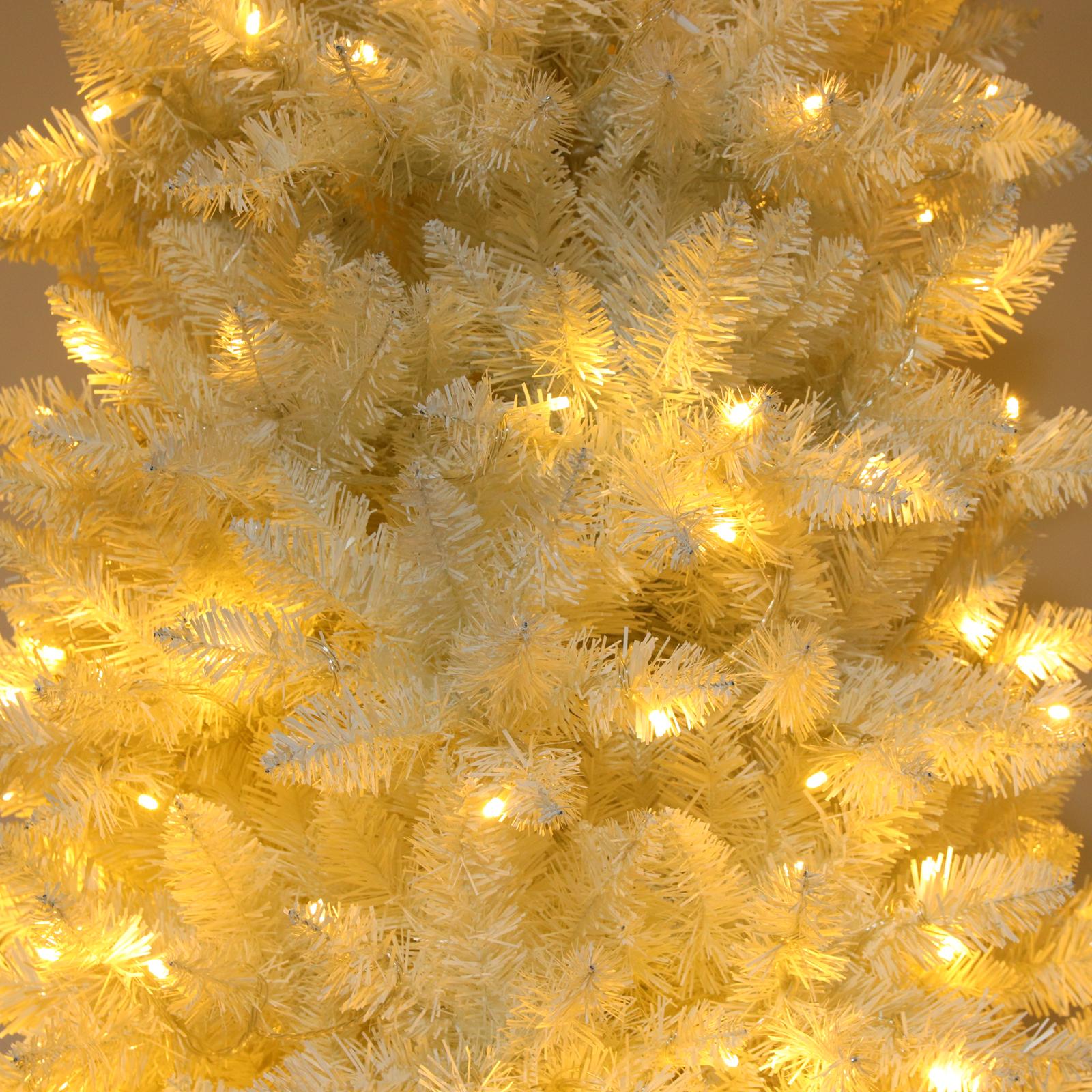 Pre-lit Artificial Christmas Trees, BTMWAY 7.5 Ft Pencil Slim Christmas Trees with Lights, 1050 Branch Tips, Metal Base, White, R240