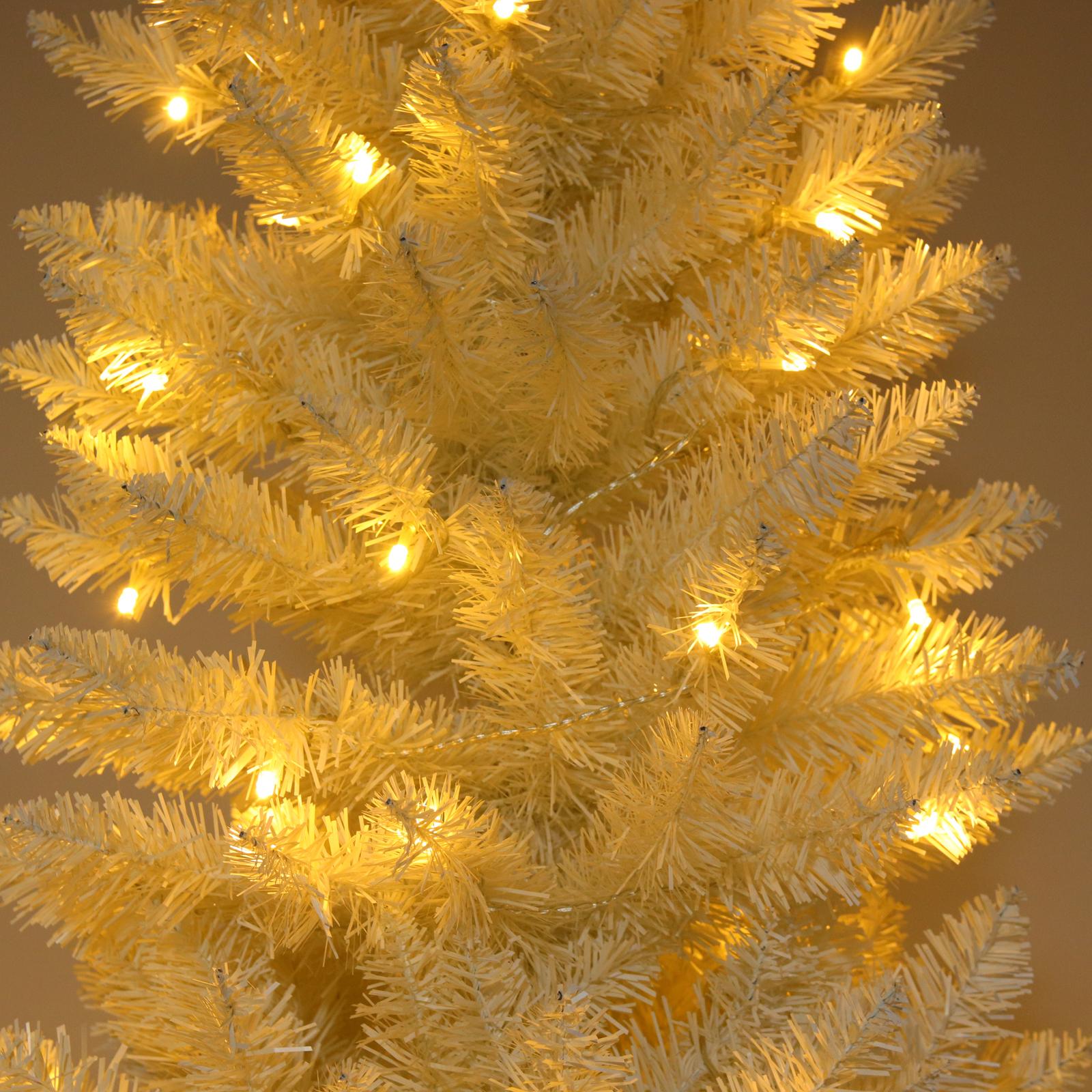 Pre-lit Artificial Christmas Trees, BTMWAY 7.5 Ft Pencil Slim Christmas Trees with Lights, 1050 Branch Tips, Metal Base, White, R240