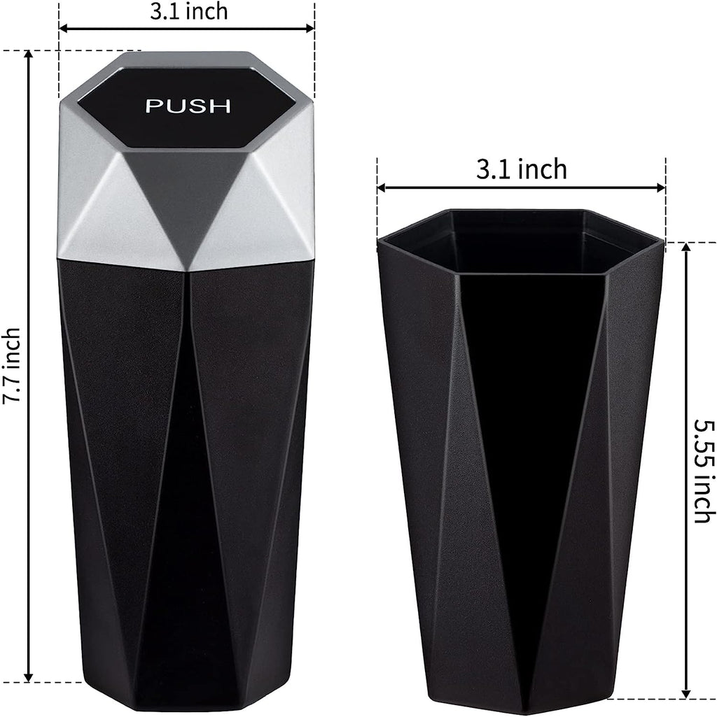 JUSTTOP Car Trash Can with Lid, Diamond  Small Automatic Portable Trash Can, Easy to Clean, Used in Car Home Office (Silver)