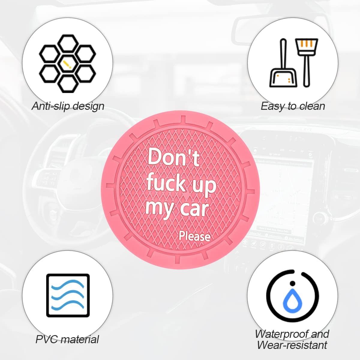 8sanlione 2 Pack Car Cup Holder Coasters, 2.75 Inch Non-Slip PVC Insert Cup Coaster, Anti-Scratch Auto Cup Mats for Women Men, Vehicle Interior Accessories Universal for Car, SUV, Truck (D Pink/2PCS)
