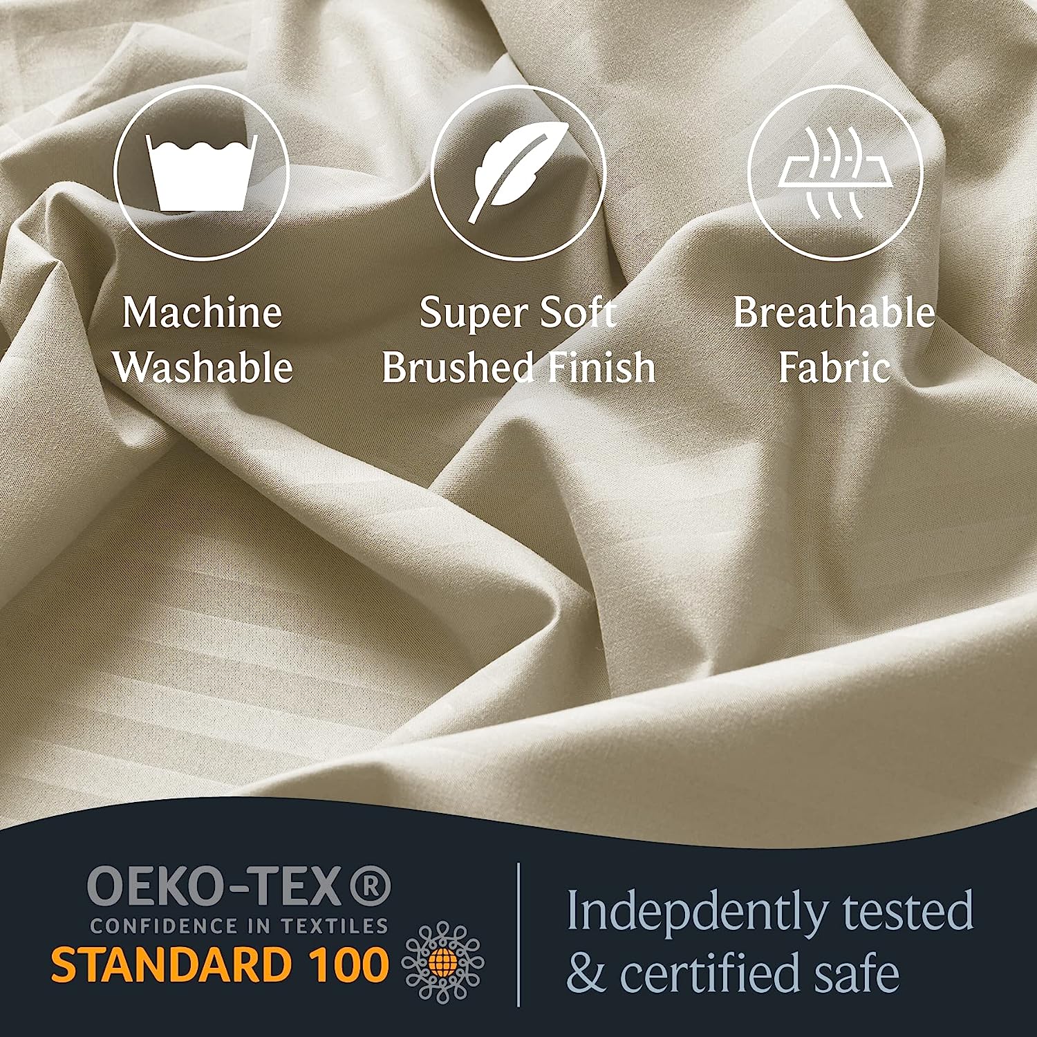 LuxClub Queen Size Striped Sheets Set, 6 PC Striped Bed Sheets, Deep Pockets 18" Eco Friendly Wrinkle Free Cooling Sheets Machine Washable Hotel Bedding Silky Soft (Queen, Striped Cream)