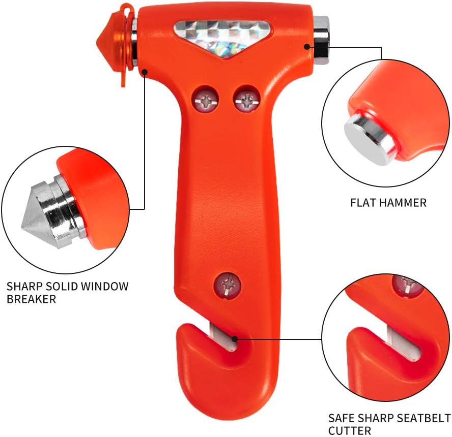 MOTORBUDDY 2-Pack Car Safety, Auto Emergency Escape Hammer with Window Breaker and Seat Belt Cutter, Striking Red Tool for Car Accidents