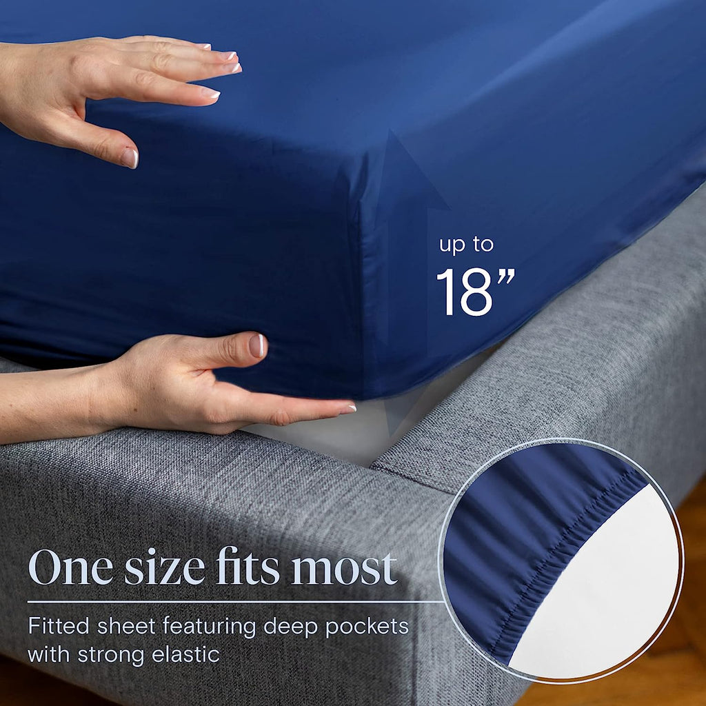 LuxClub 6 PC Queen Sheet Set Bamboo Sheets Deep Pockets 18" Eco Friendly Wrinkle Free Cooling Sheets Machine Washable Hotel Bedding Silky Soft - Navy Queen