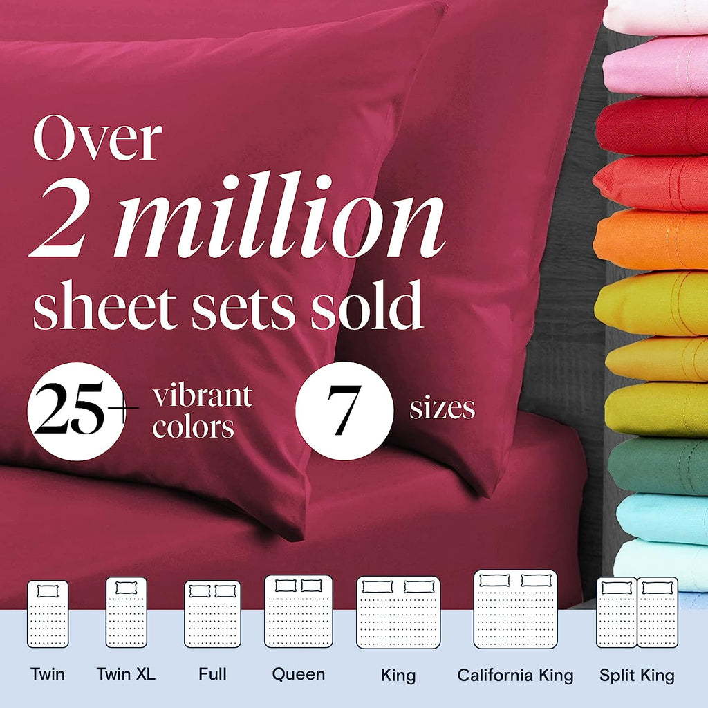 LuxClub 6 PC King Size Sheet Set Bamboo Sheets Deep Pockets 18" Eco Friendly Wrinkle Free Cooling Sheets Machine Washable Hotel Bedding Silky Soft - Burgundy King