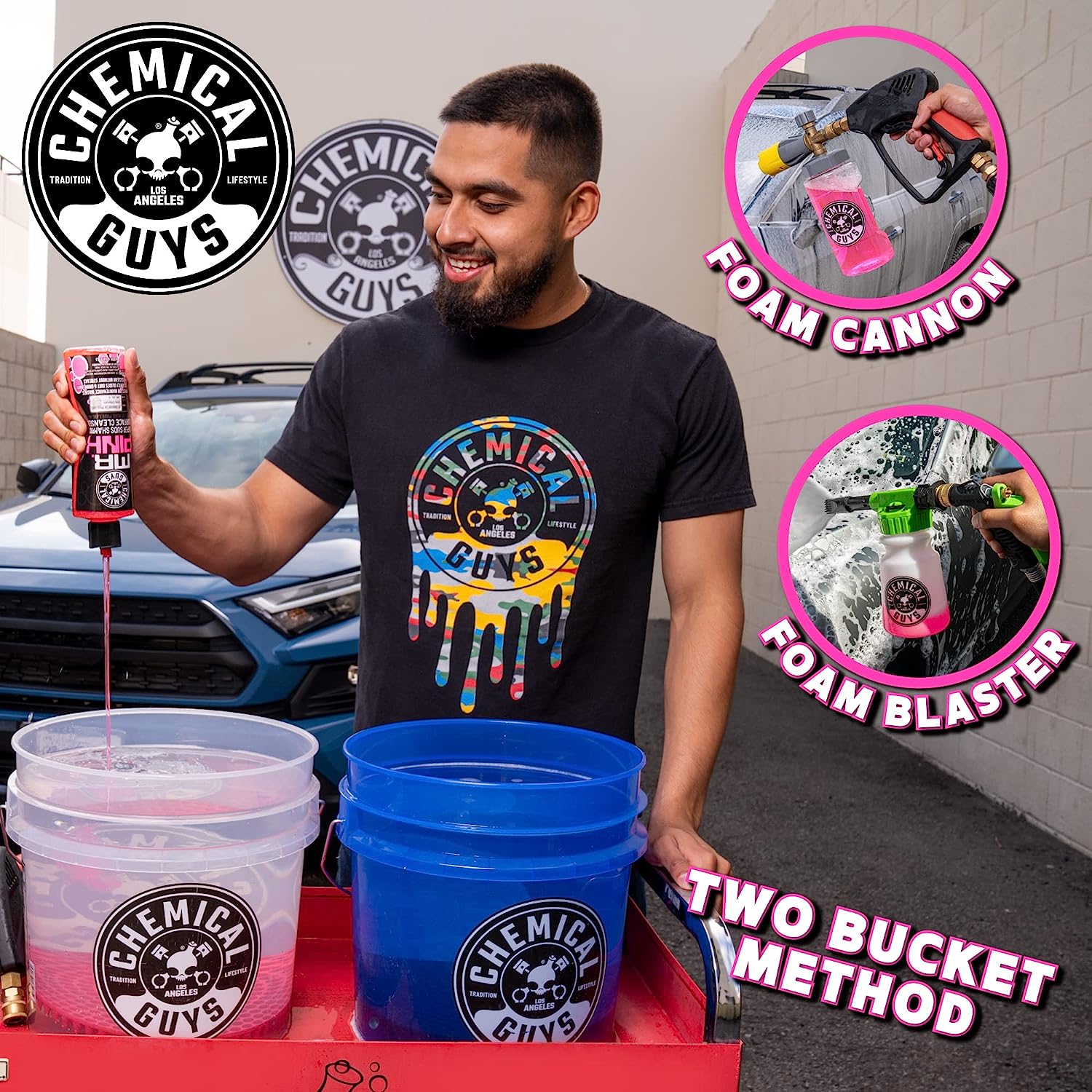 Chemical Guys CWS_402_64A Car Wash, Dry &amp; Shine Bundle - Mr. Pink Foaming Car Wash Soap, 64 oz (Half Gallon) + After Wash Gloss Boosting Drying Aid (16 oz) (2 Items) Works on Cars, Trucks, SUVs