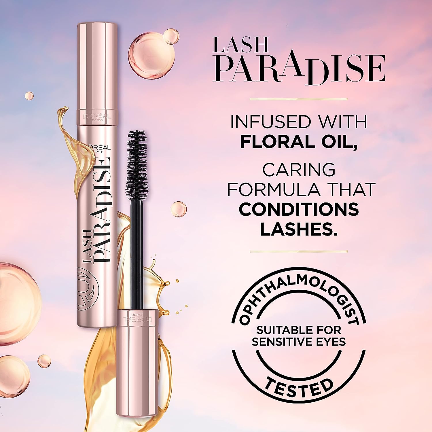 L'Oreal Paris Makeup Lash Paradise Mascara, Voluptuous Volume, Intense Length, Feathery Soft Full Lashes, No Flaking, No Smudging, No Clumping, Black, 0.25 Fl Oz (Pack of 1) Packaging May Vary