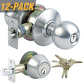 Steel Grade 3 Combo Lock Set with Entry Door Knob and Deadbolt, 72 SC1 Keys Total, (12-Pack, Keyed Alike)