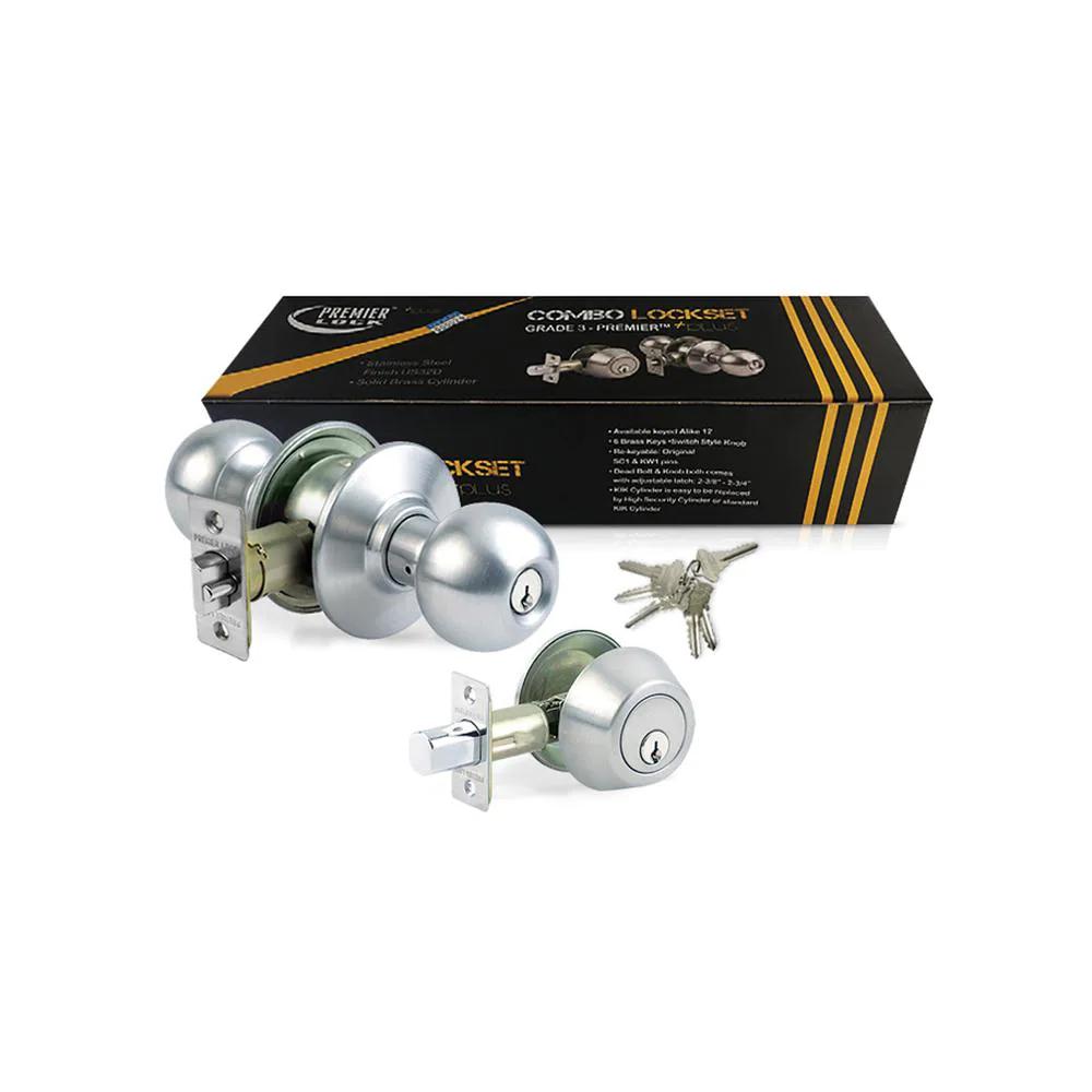 Steel Grade 3 Combo Lock Set with Entry Door Knob and Deadbolt, 72 SC1 Keys Total, (12-Pack, Keyed Alike)