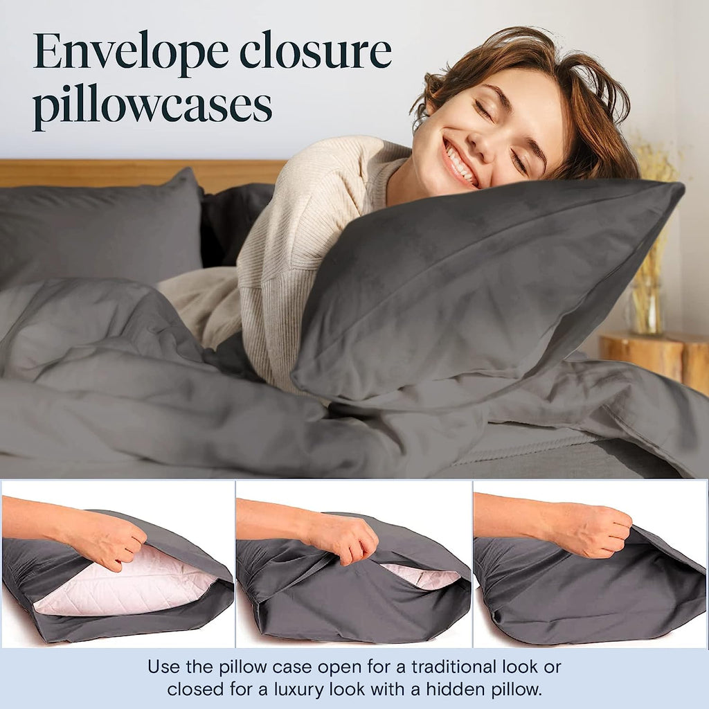 LuxClub 6 PC Queen Sheet Set Bamboo Sheets Deep Pockets 18" Eco Friendly Wrinkle Free Cooling Sheets Machine Washable Hotel Bedding Silky Soft - Grey Queen