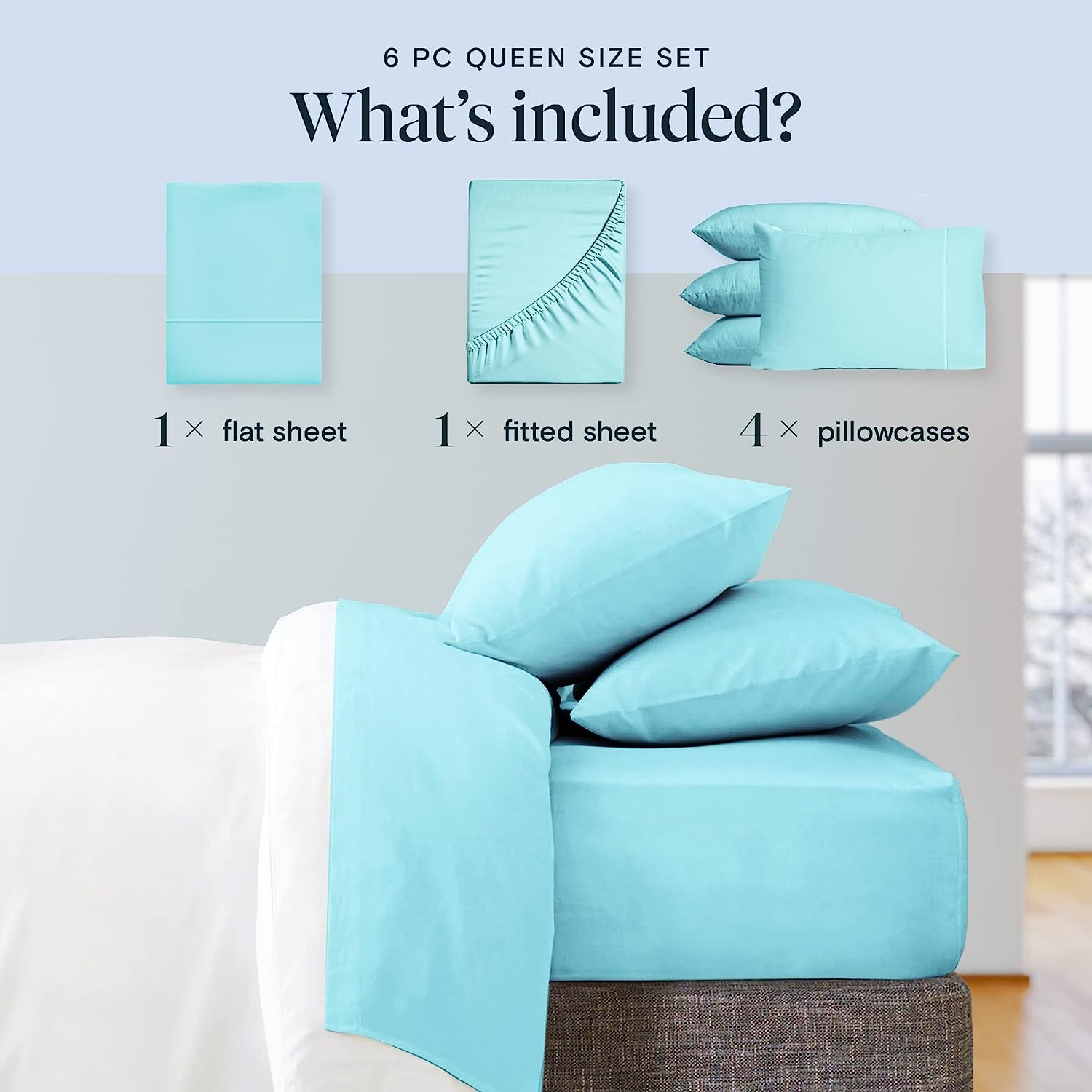 LuxClub 6 PC California King Size Sheet Set Bamboo Sheets Deep Pockets 18" Eco Friendly Wrinkle Free Cooling Sheets Machine Washable Hotel Bedding Silky Soft - Aqua California King