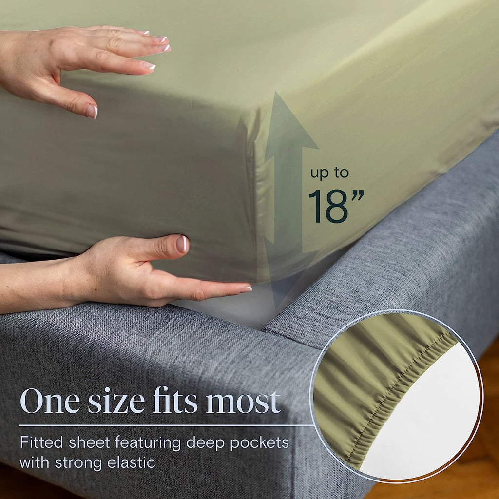 LuxClub 7 PC Split King Sheet Set Bamboo Sheets Deep Pockets 18" Eco Friendly Wrinkle Free Cooling Sheets Machine Washable Hotel Bedding Silky Soft - Olive Split King