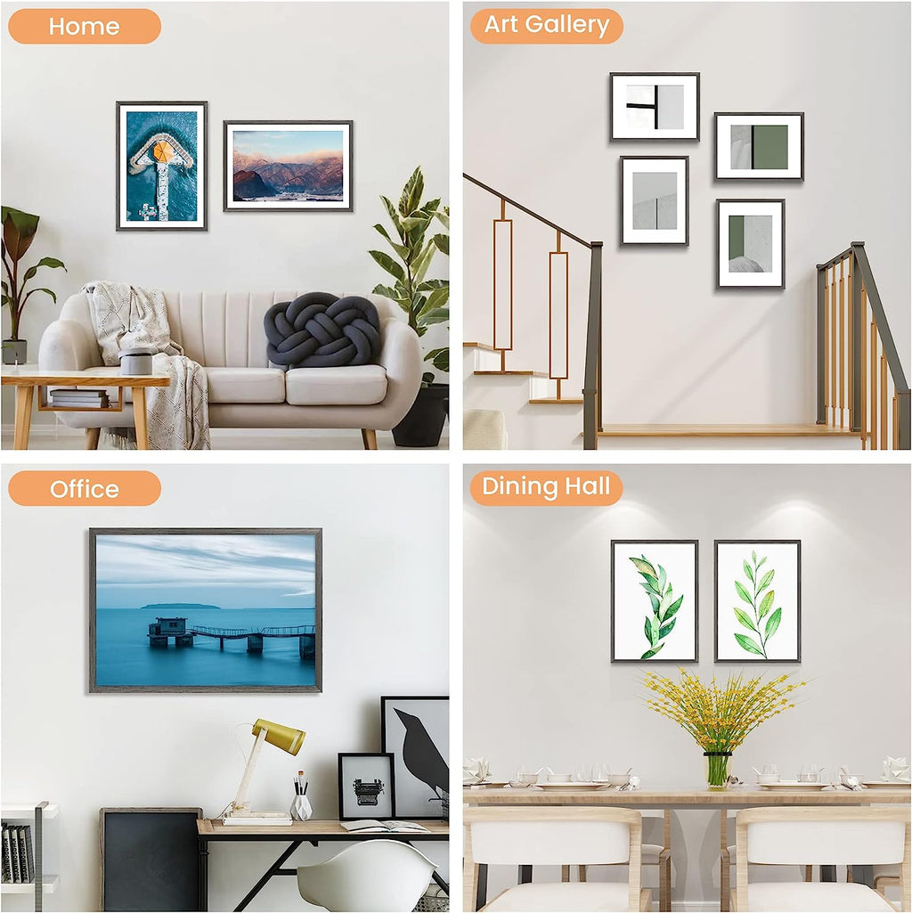 upsimples 11x14 Picture Frame Set of 5, Display Pictures 8x10 with Mat or 11x14 Without Mat,Wall Gallery Photo Frames, Metallic Gray