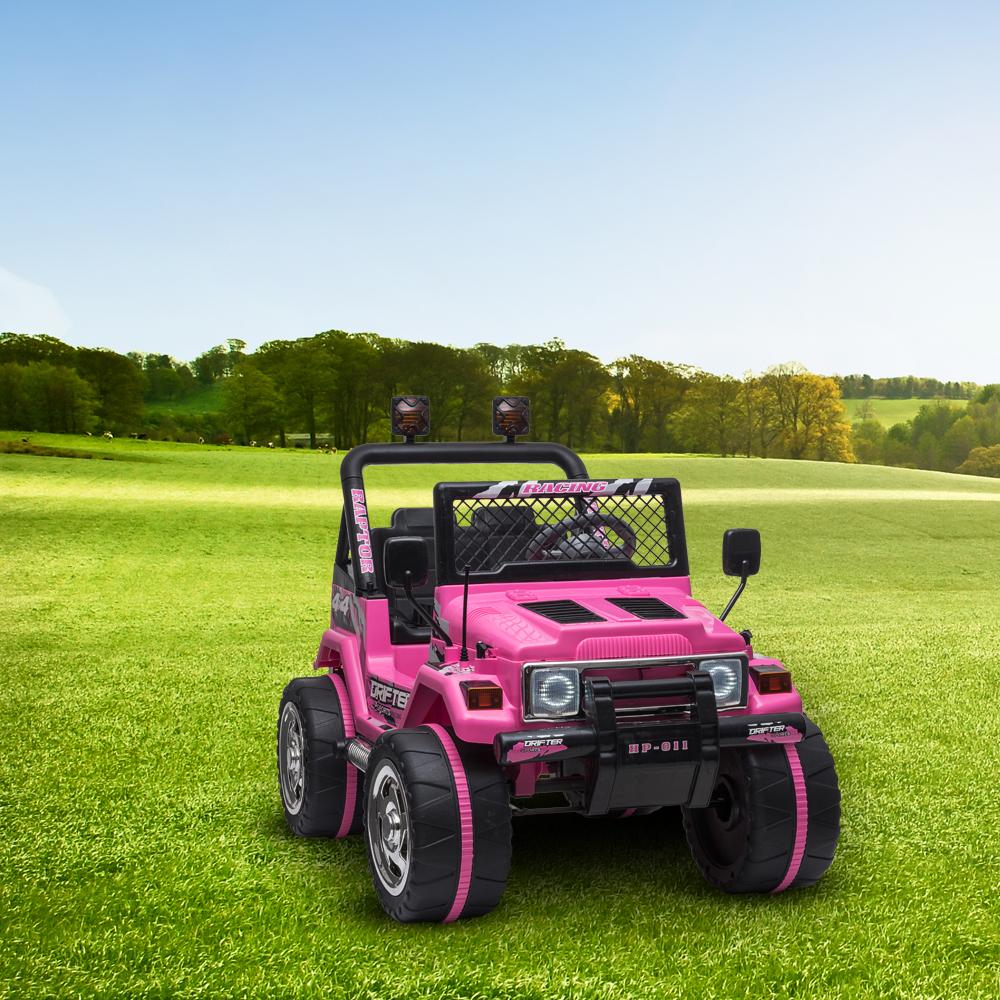 12V Power Wheels, 3 Speeds Ride On Car Truck for Child 3-8, Double Drive Electric Cars for Kids with Remote Control, LED Lights, Vehicle for Christmas Gifts to Ride on Pavement Grass Mud, Pink, Q8037