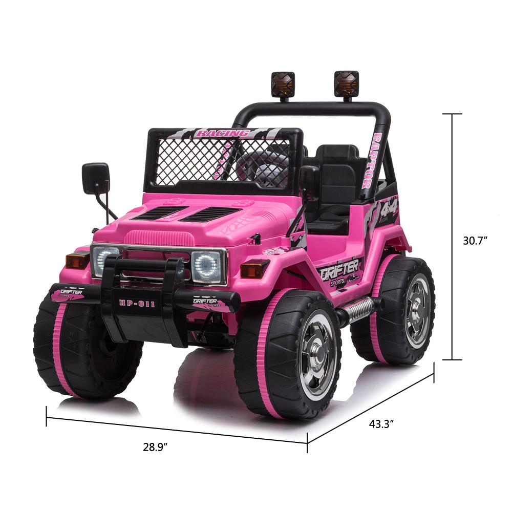 12V Power Wheels, 3 Speeds Ride On Car Truck for Child 3-8, Double Drive Electric Cars for Kids with Remote Control, LED Lights, Vehicle for Christmas Gifts to Ride on Pavement Grass Mud, Pink, Q8037